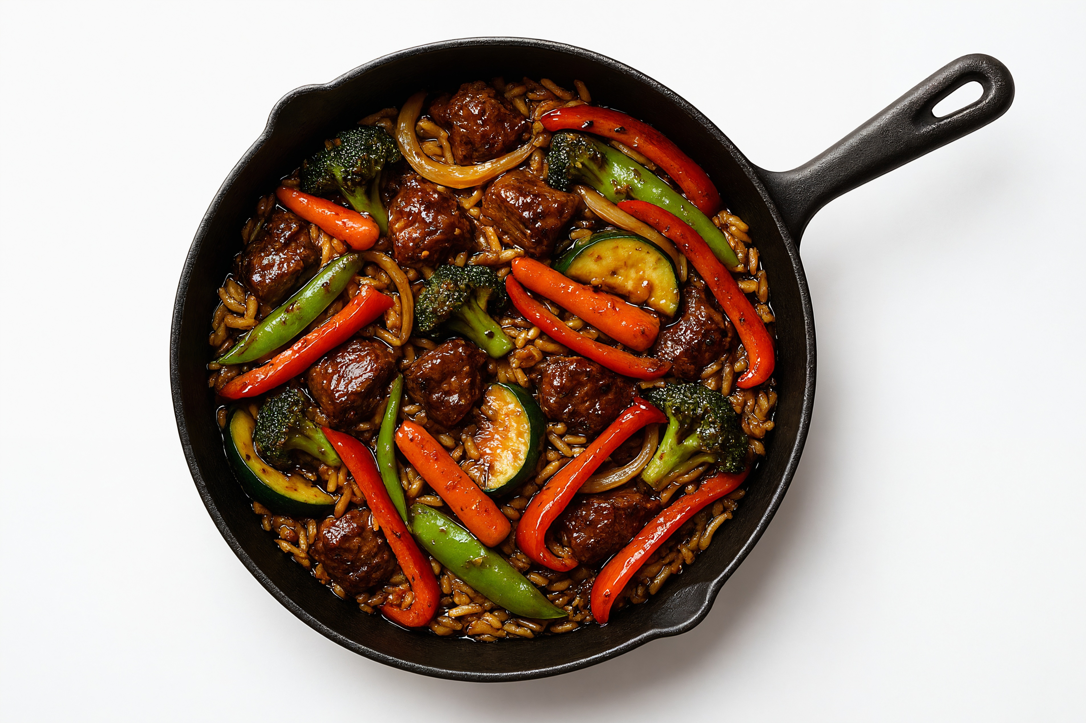 Japanese Bbq Veggie + Lamb Stir-Fry with Seasoned Jasmine Rice