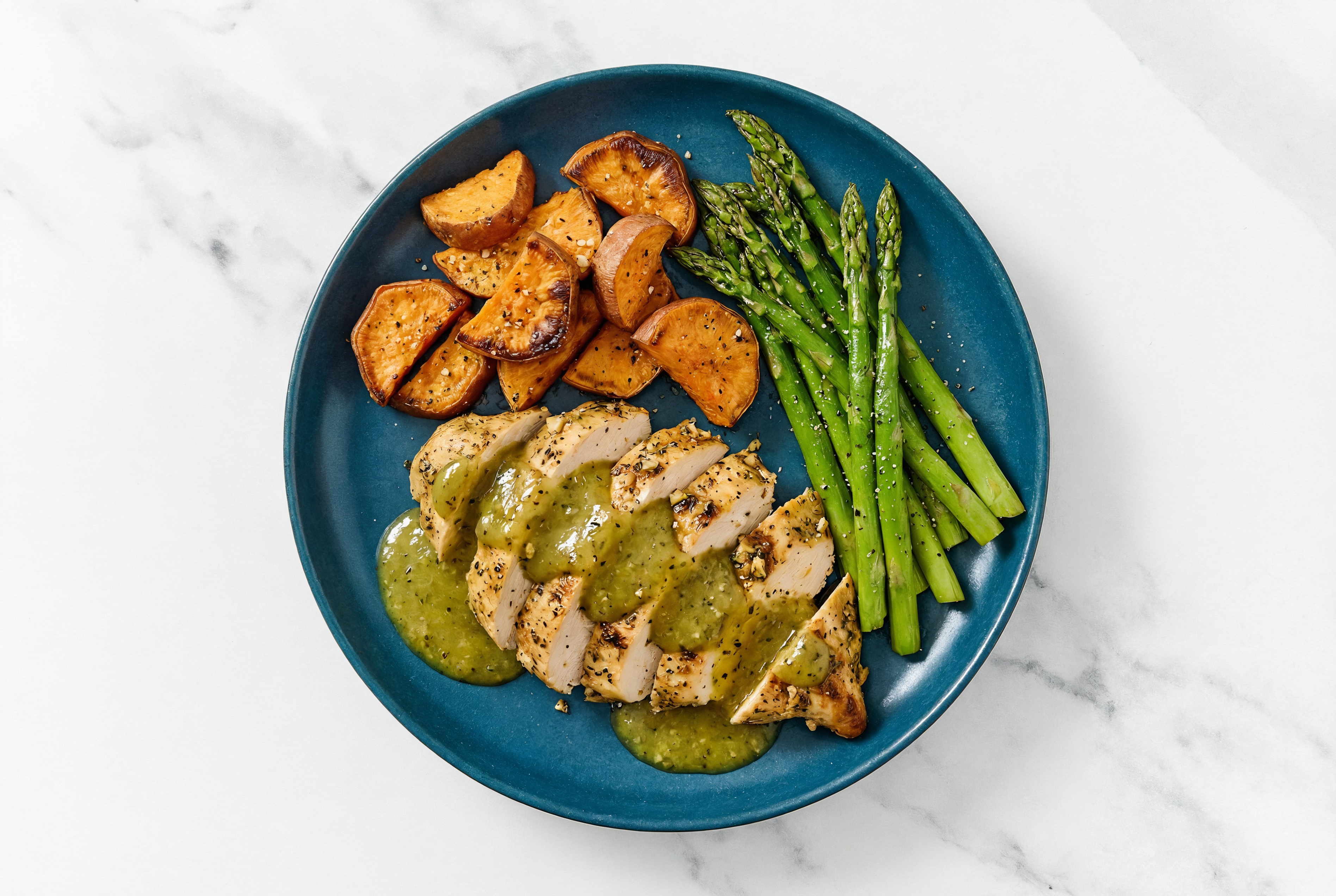 Green Chile Chicken with Sweet Potatoes & Asparagus
