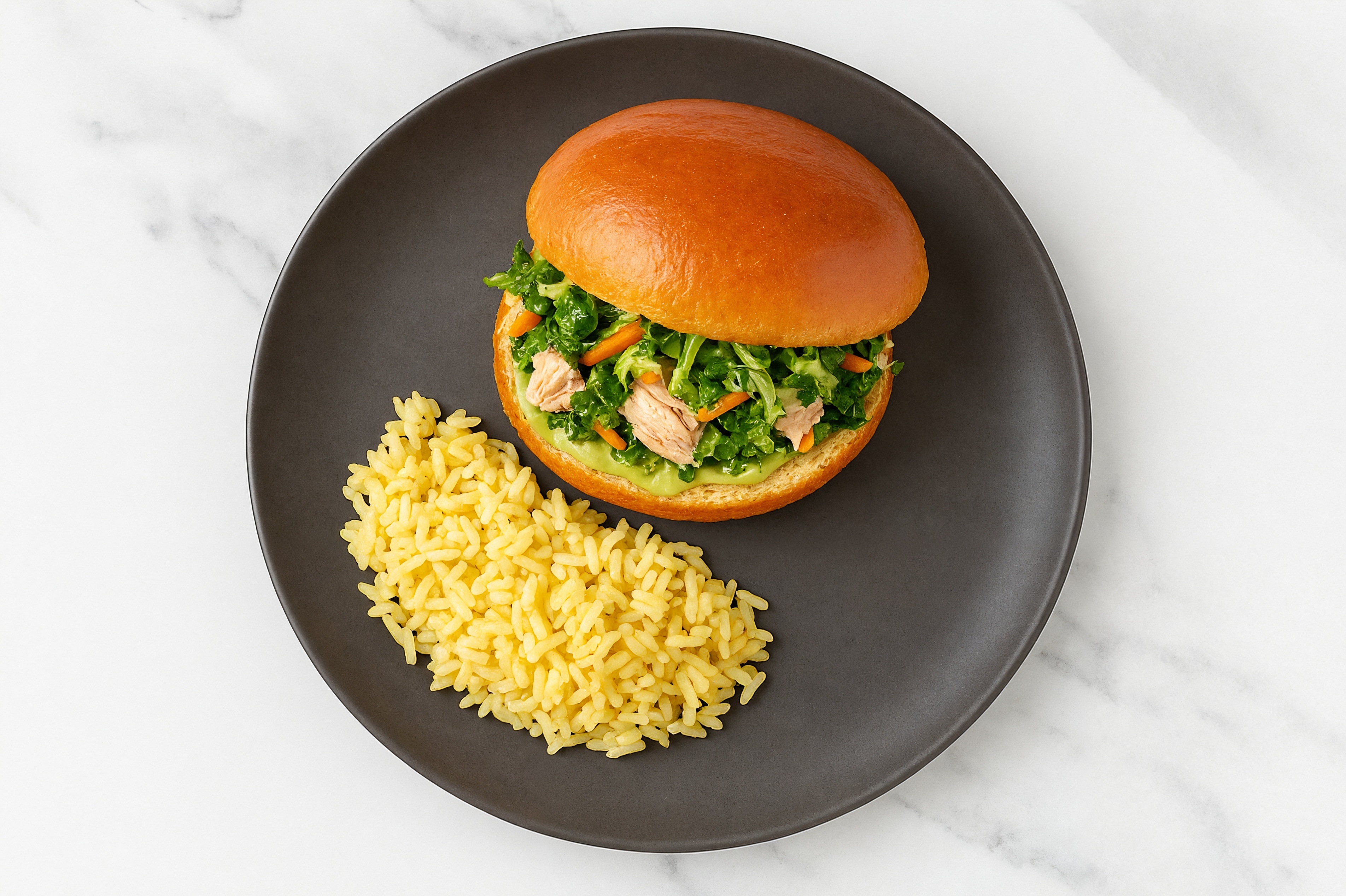 Green Goddess Tuna Sandwich on Brioche with Superblend + Jasmine Rice