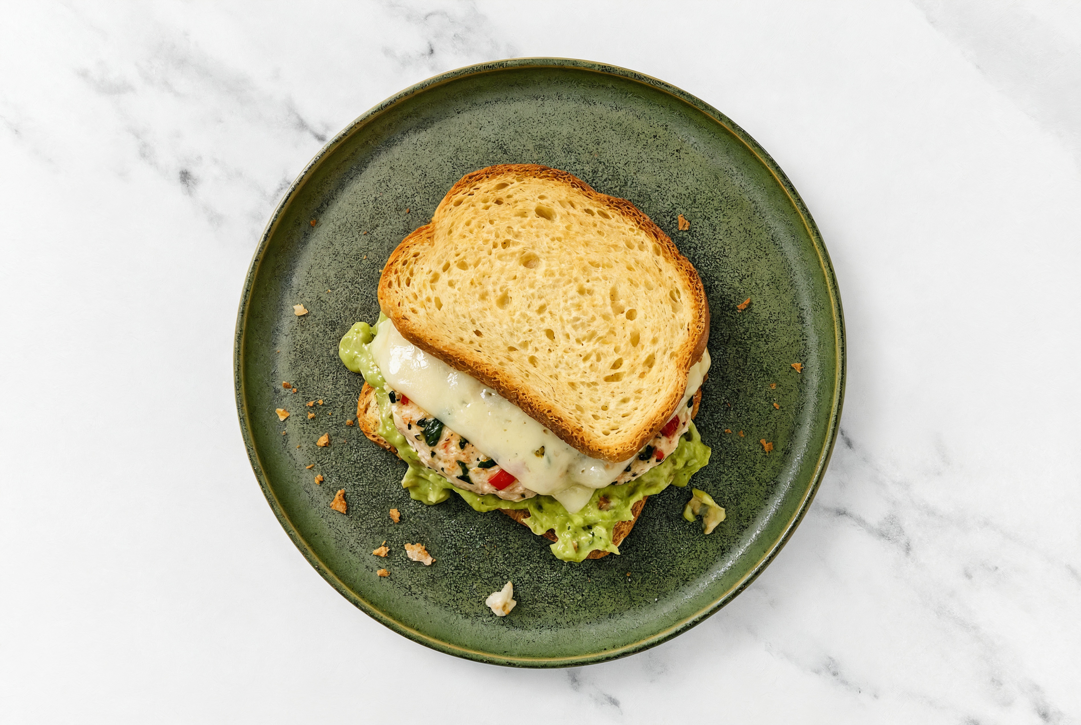 Havarti Chicken Burger on GF Bread with Guacamole