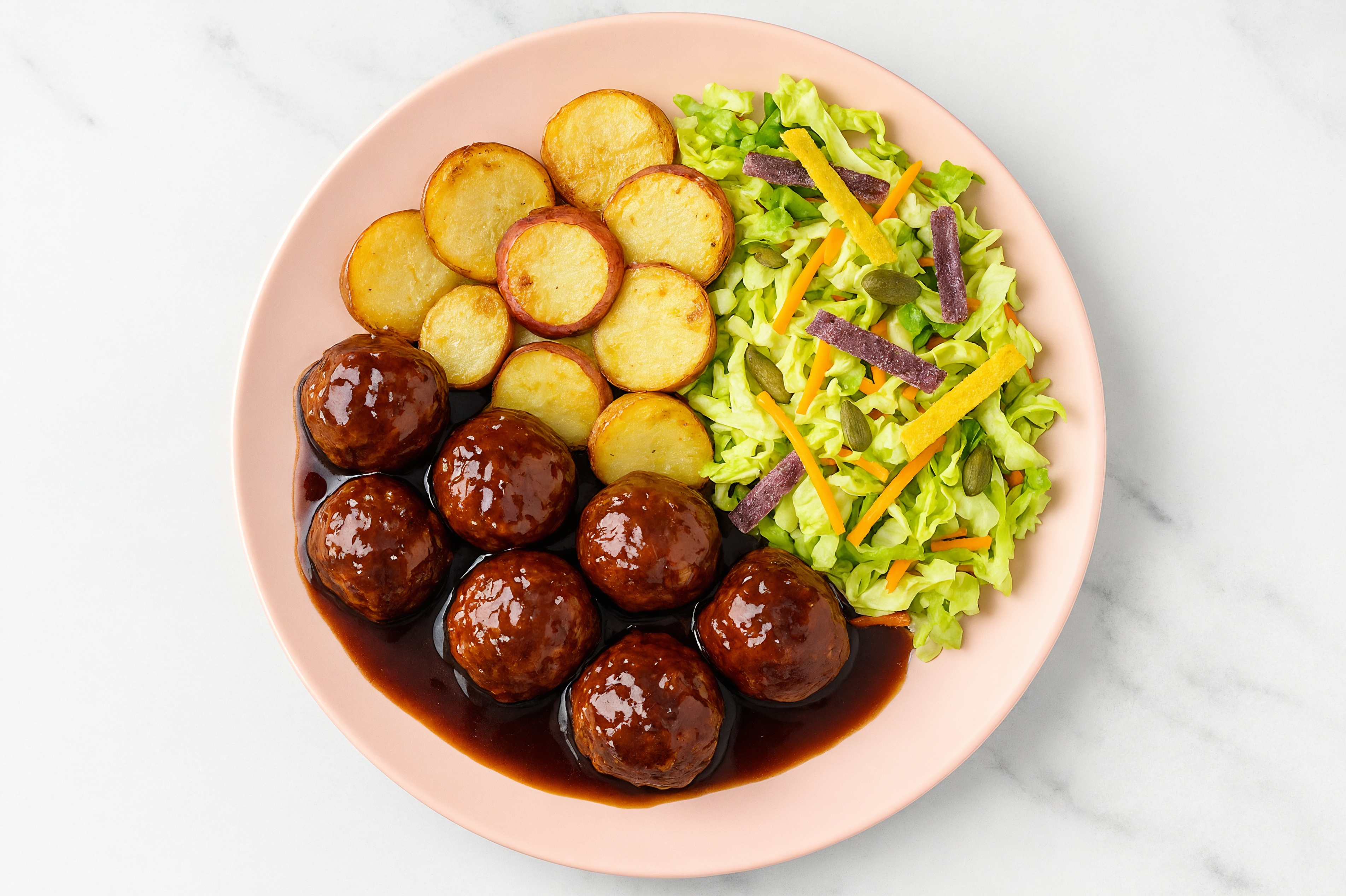 Teriyaki Baked Turkey Meatballs & Creamer Potatoes with Southwest Salad