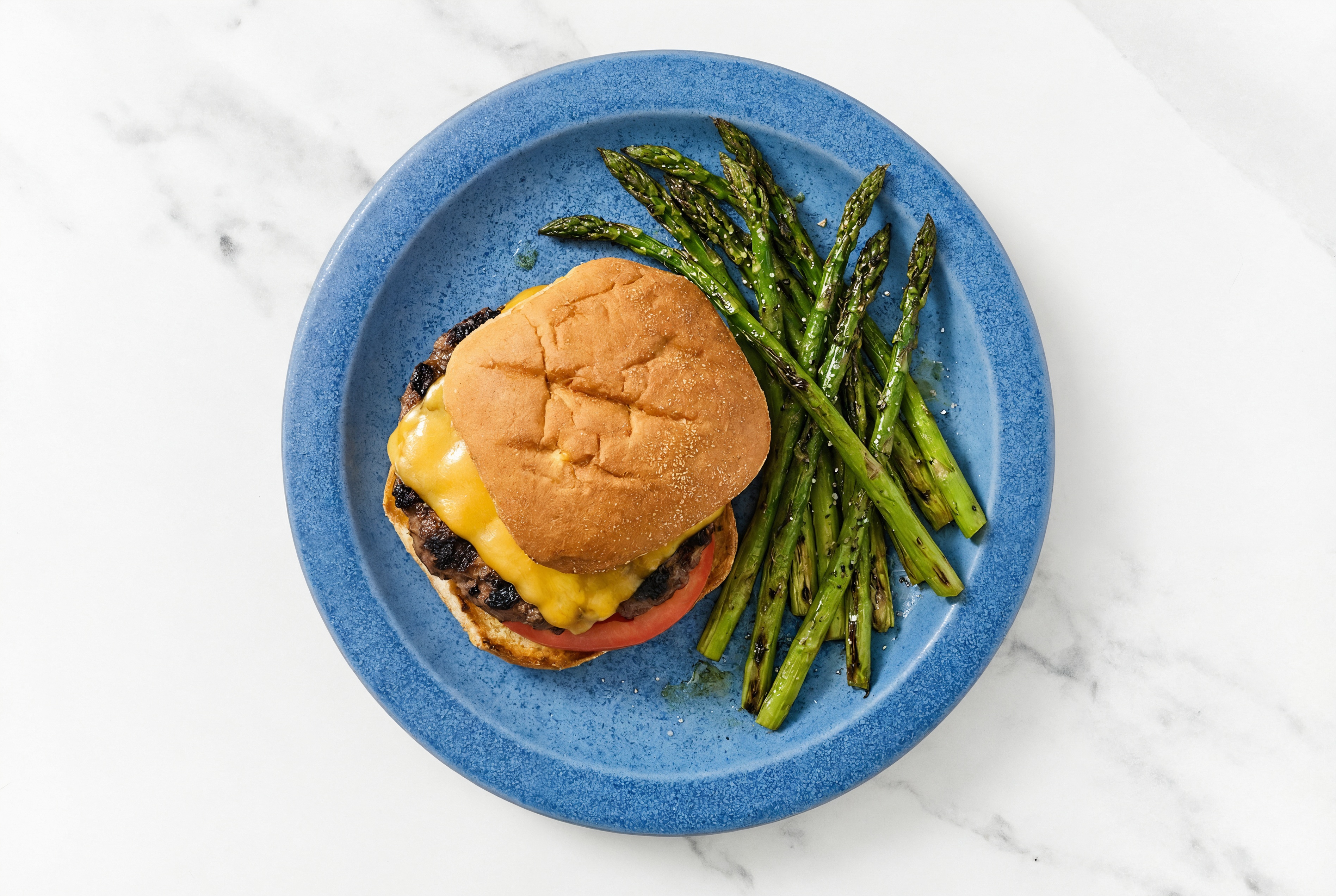 Herby Grilled Bison Cheeseburger + Grilled Asparagus