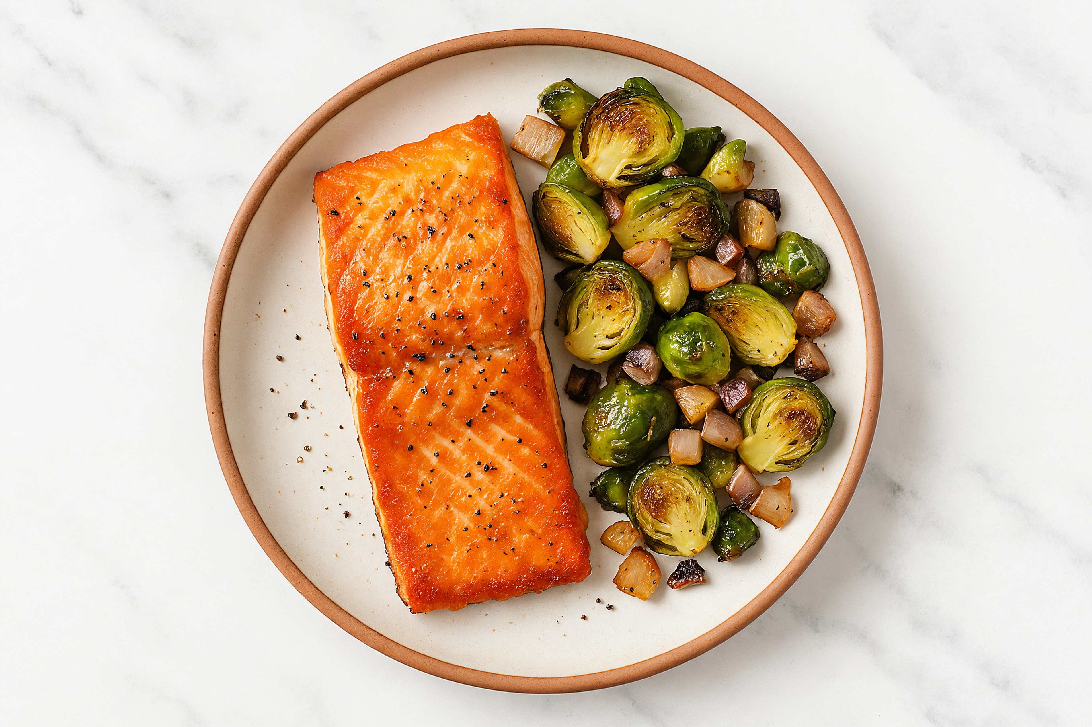Seared Wild Salmon + Roasted Brussels