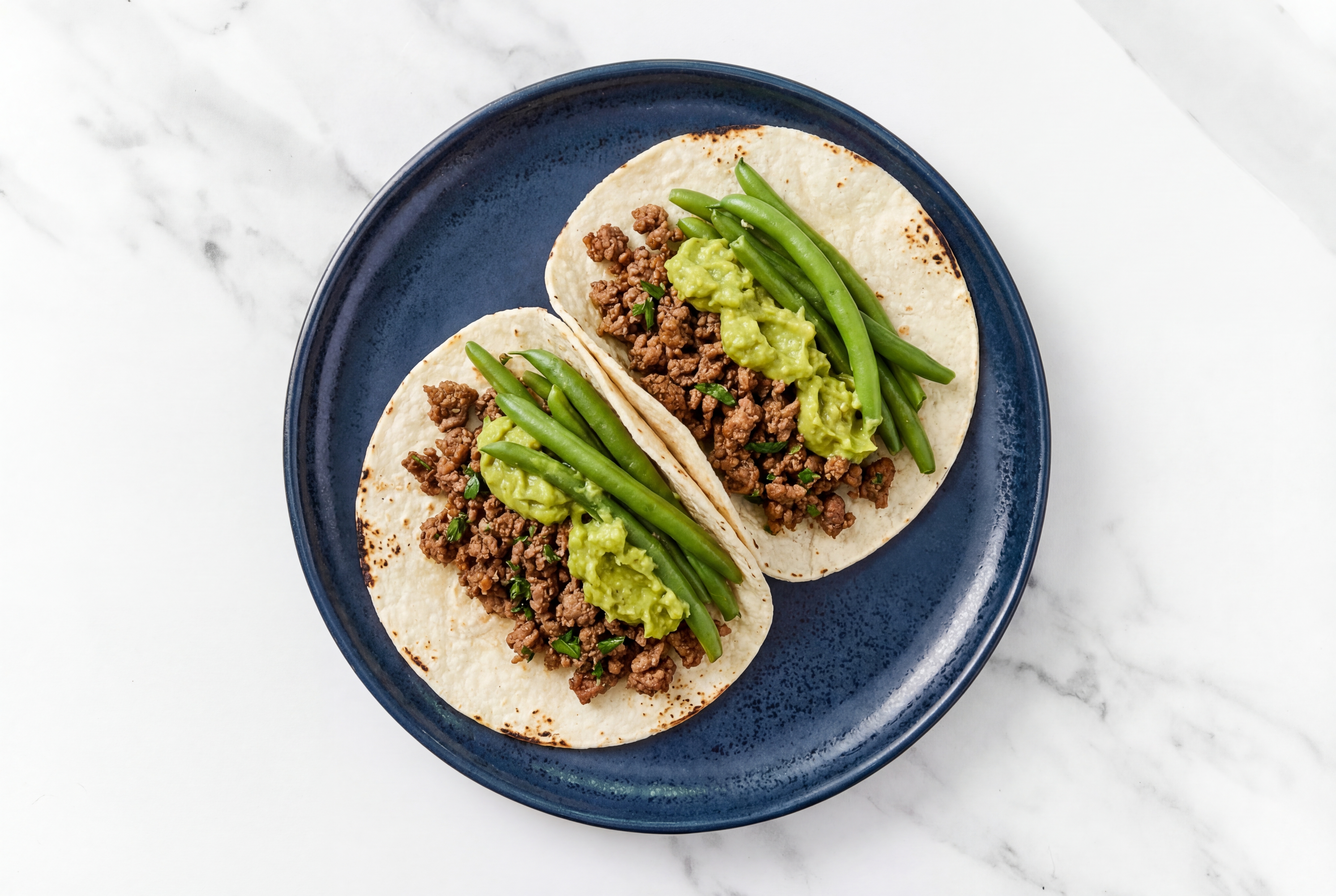 Garlicky Mexican-Style Ground Beef + Organic Green Bean Tostadas