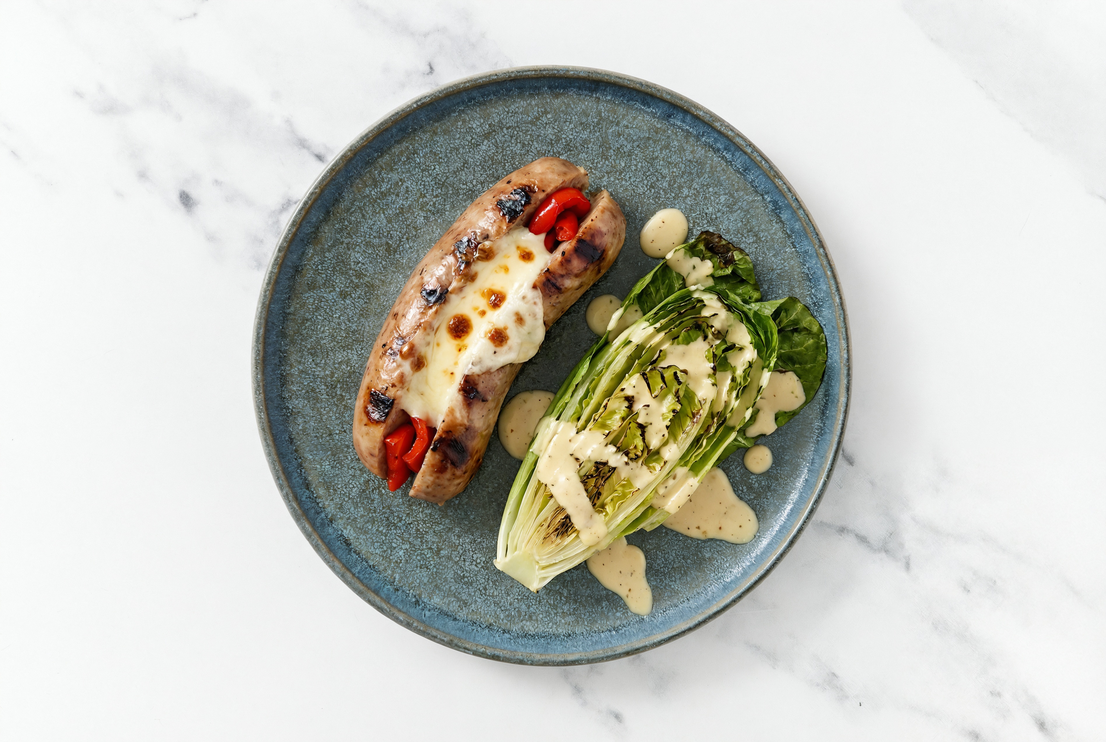 Grilled Stuffed Italian Sausage + Wedge Salad with Mozzarella Bar