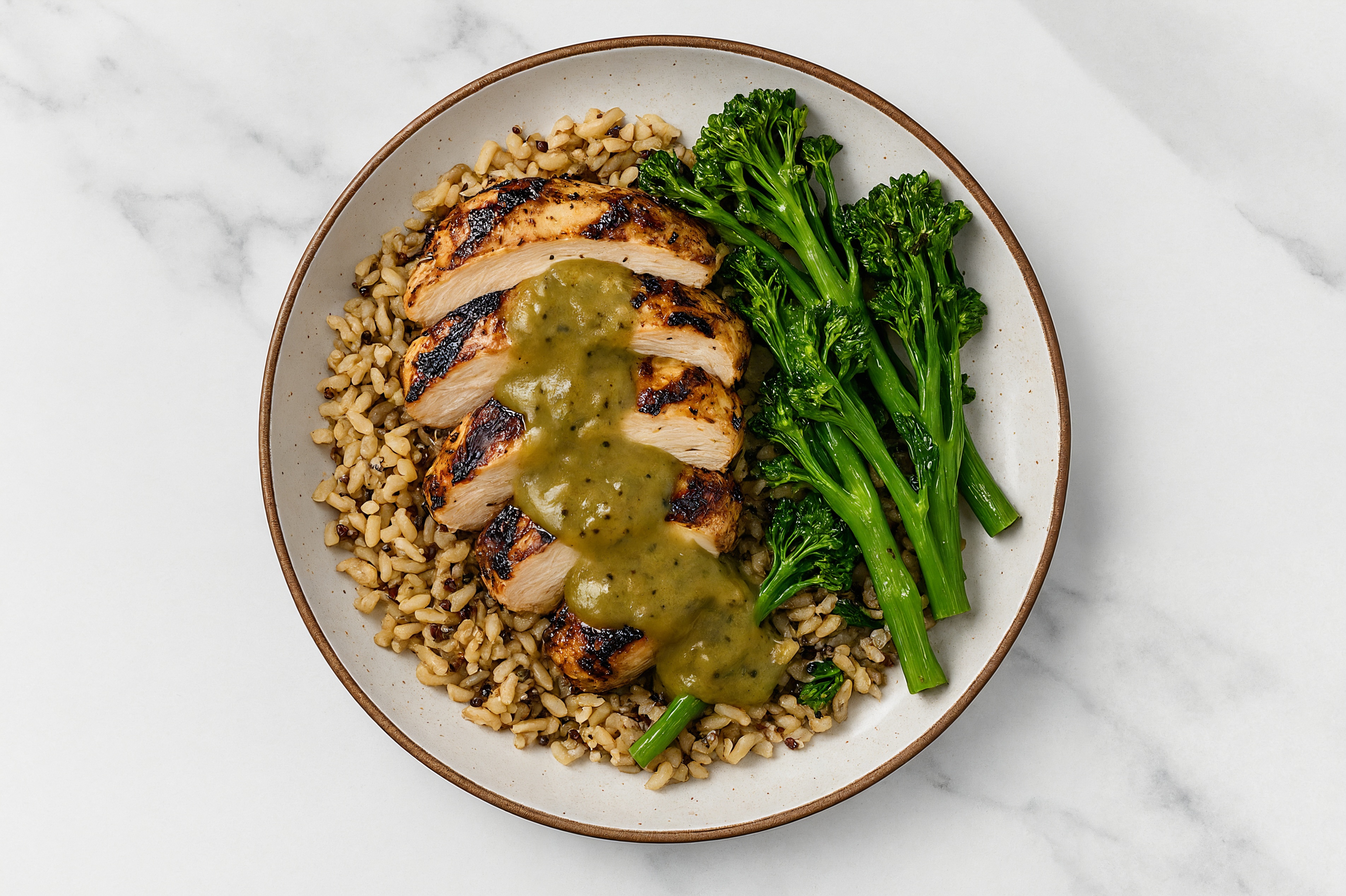 Green Chile Grilled Mediterranean Chicken Breast Rice Bowl