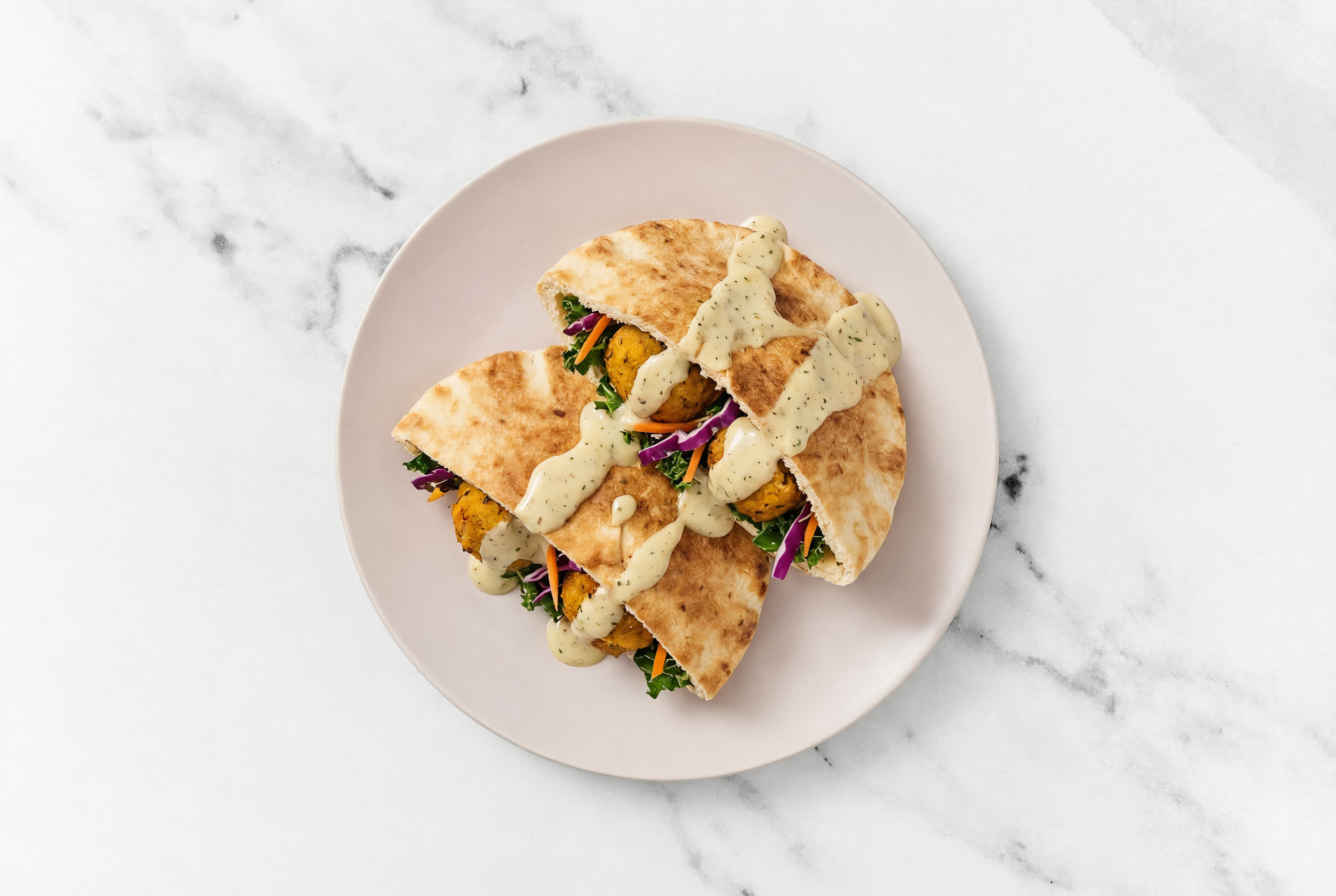 Rainbow Veggie + Black Bean Ball Traditional Pita Sandwich