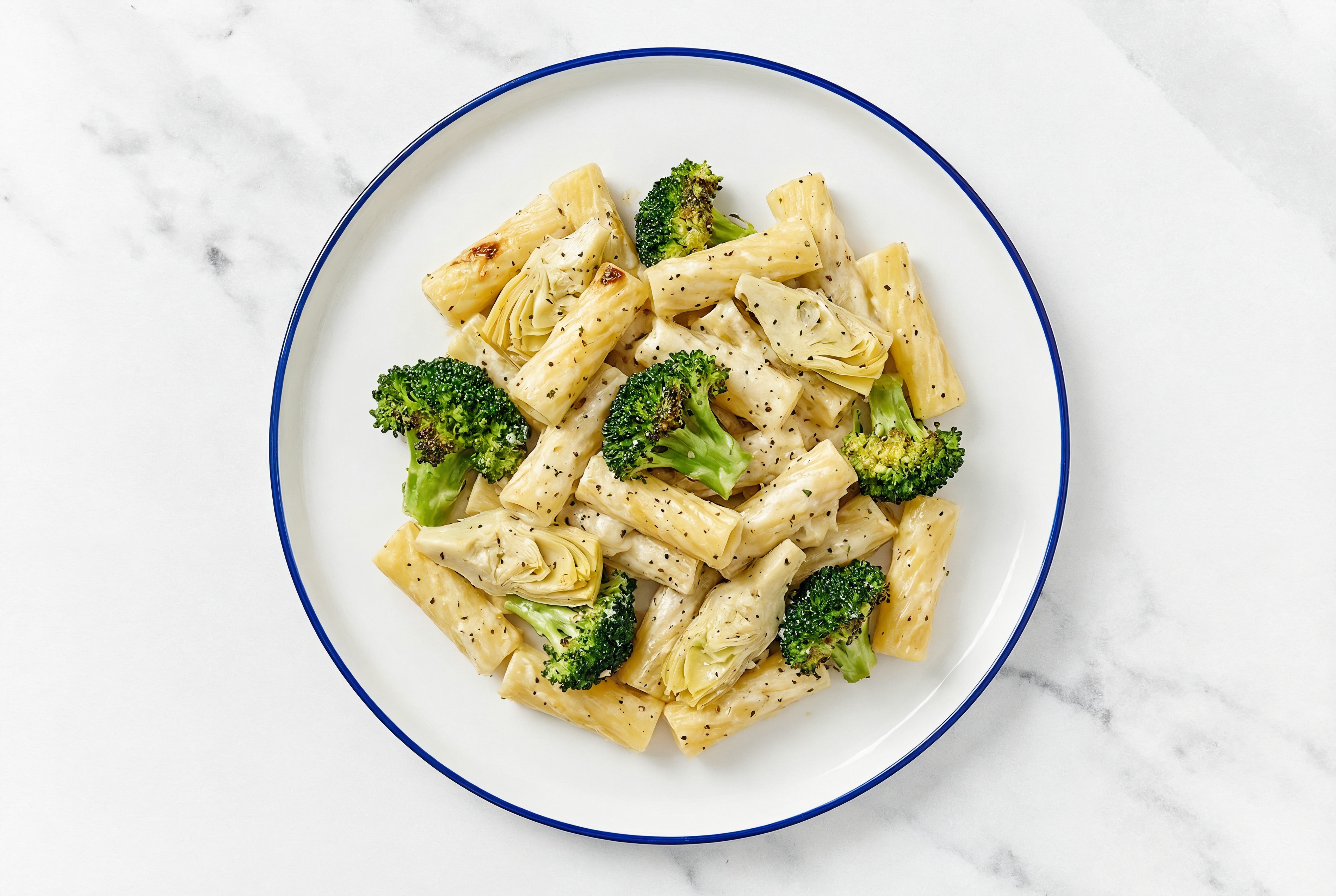 Creamy Organic Broccoli Artichoke Rigatoni Pasta Bake
