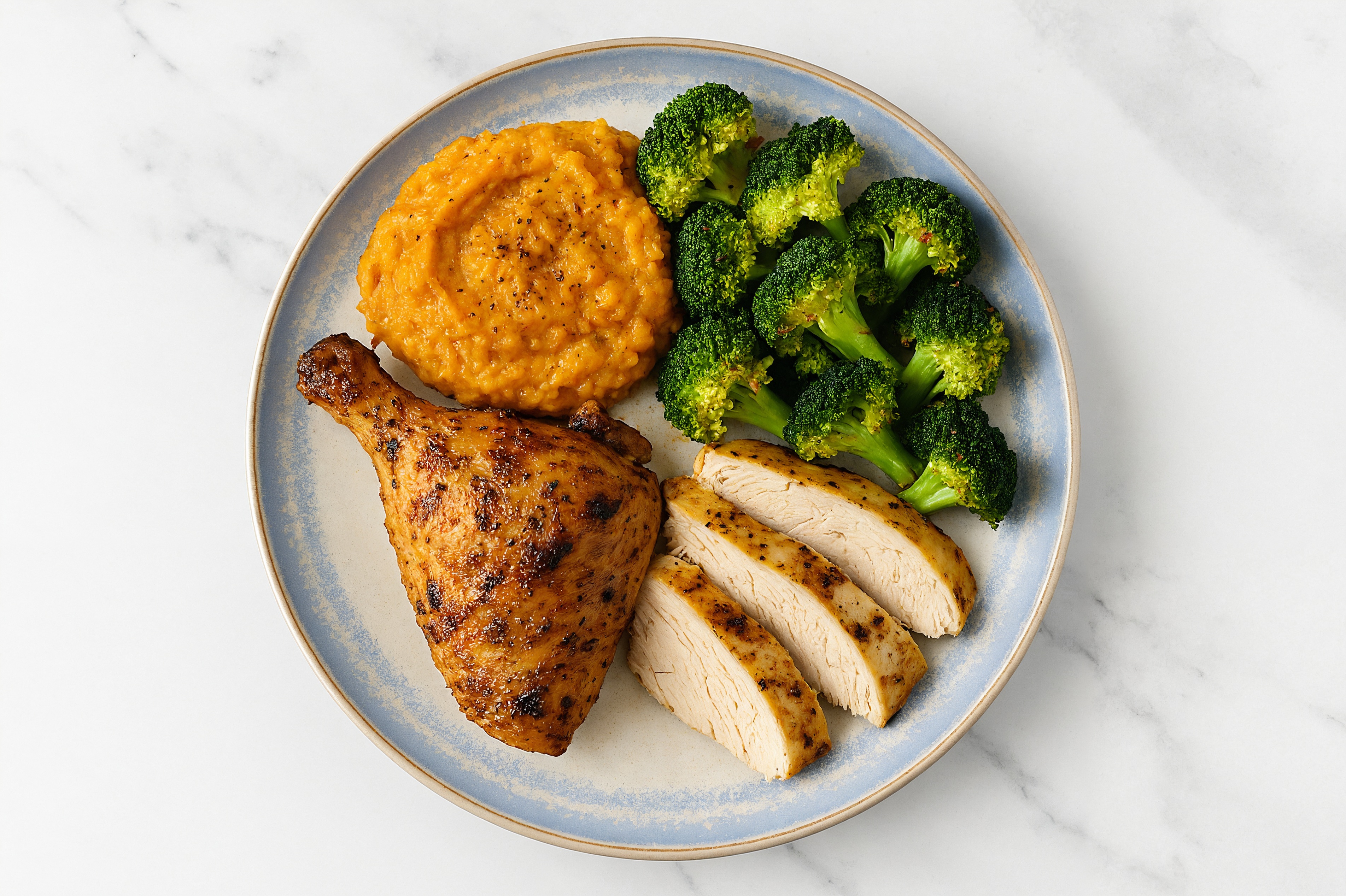 Lemony Chicken + Sweet Potato Mash with Broccoli Florets