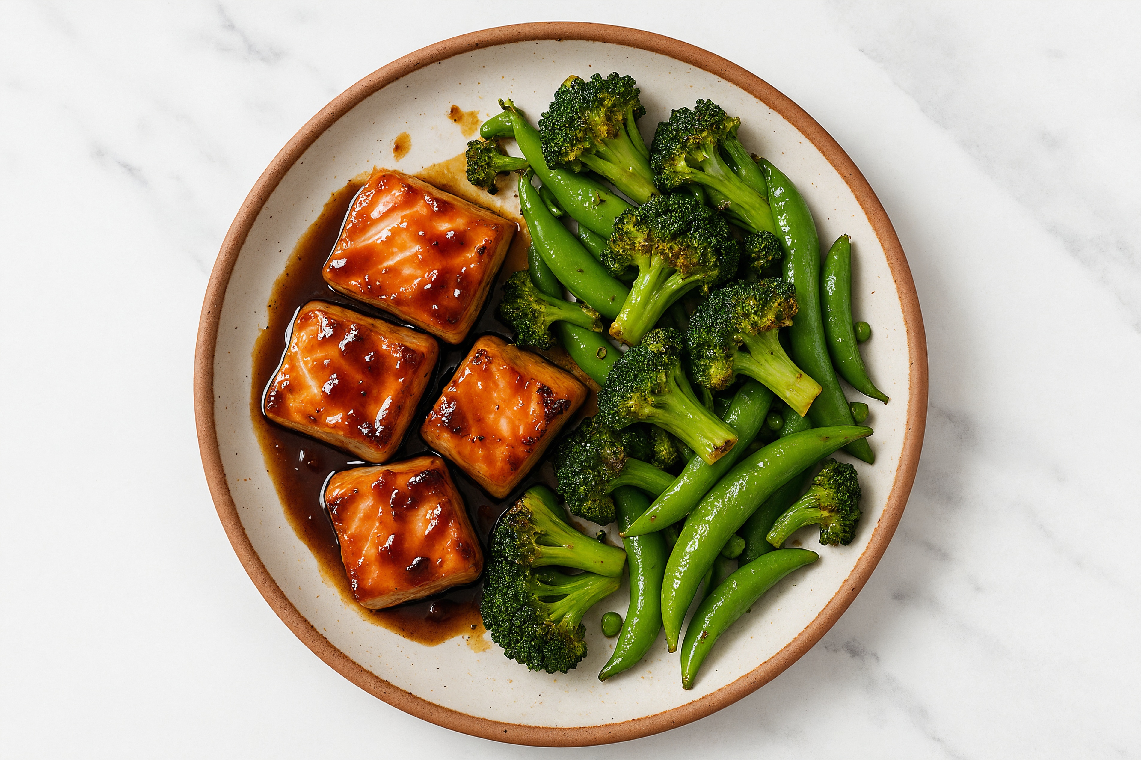 Teriyaki Salmon Green Veggie Bowl with Broccoli Florets