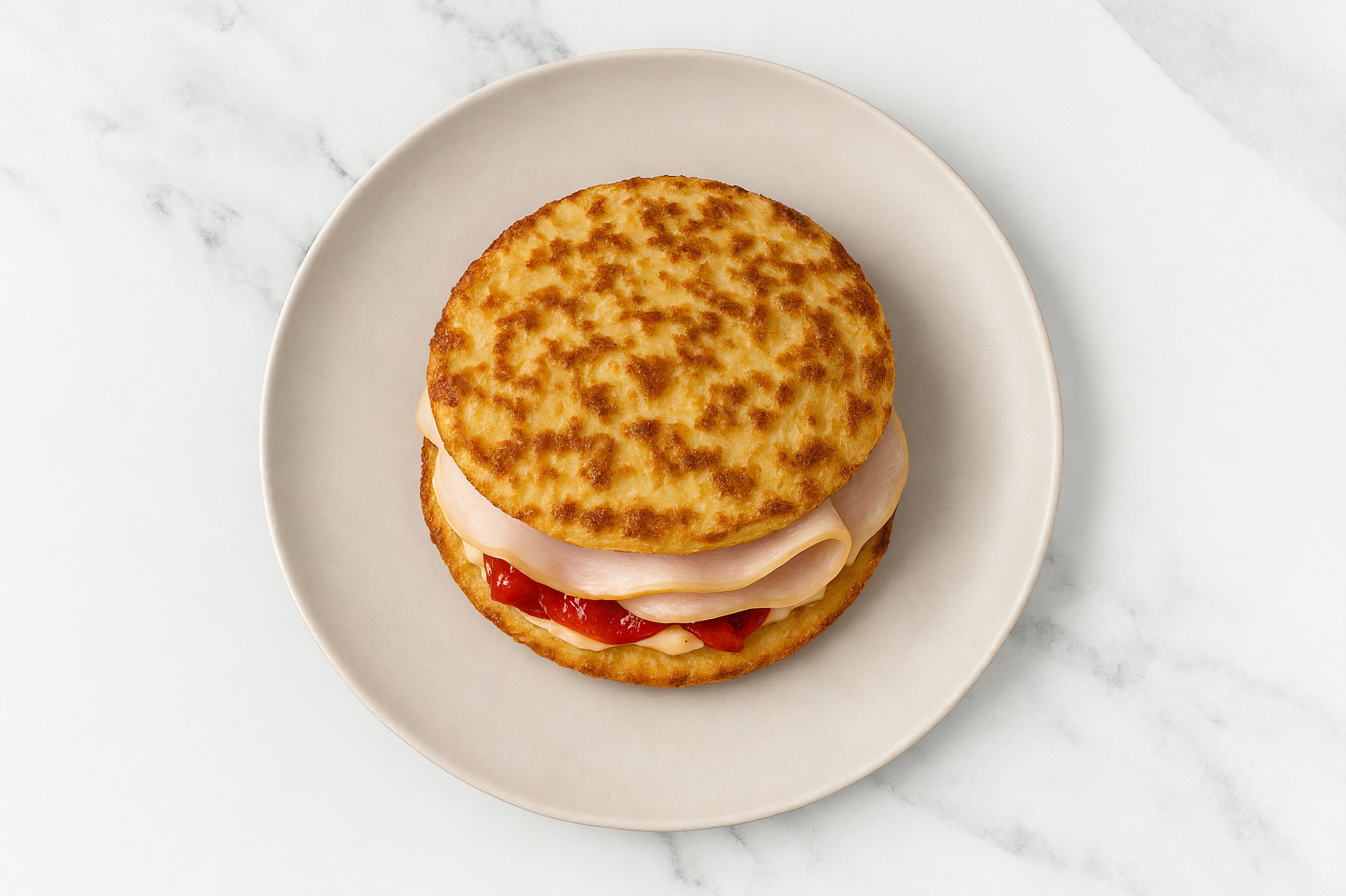 Creamy Horseradish Roasted Turkey Sandwich with Roasted Peppers on Cauliflower Rounds