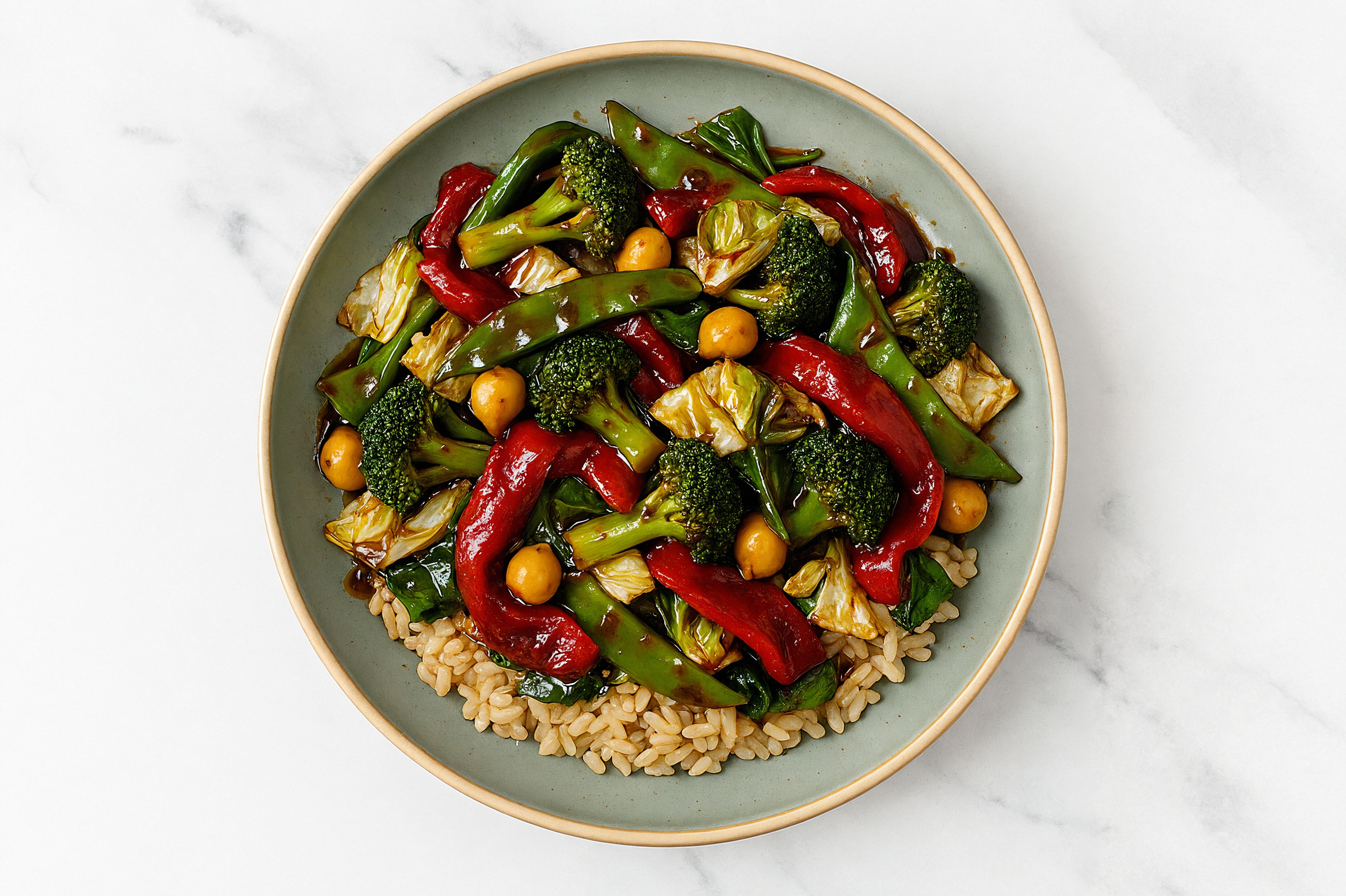 Garbanzo Bean Japanese BBQ Brown Rice Bowl with Bok Choy Mix