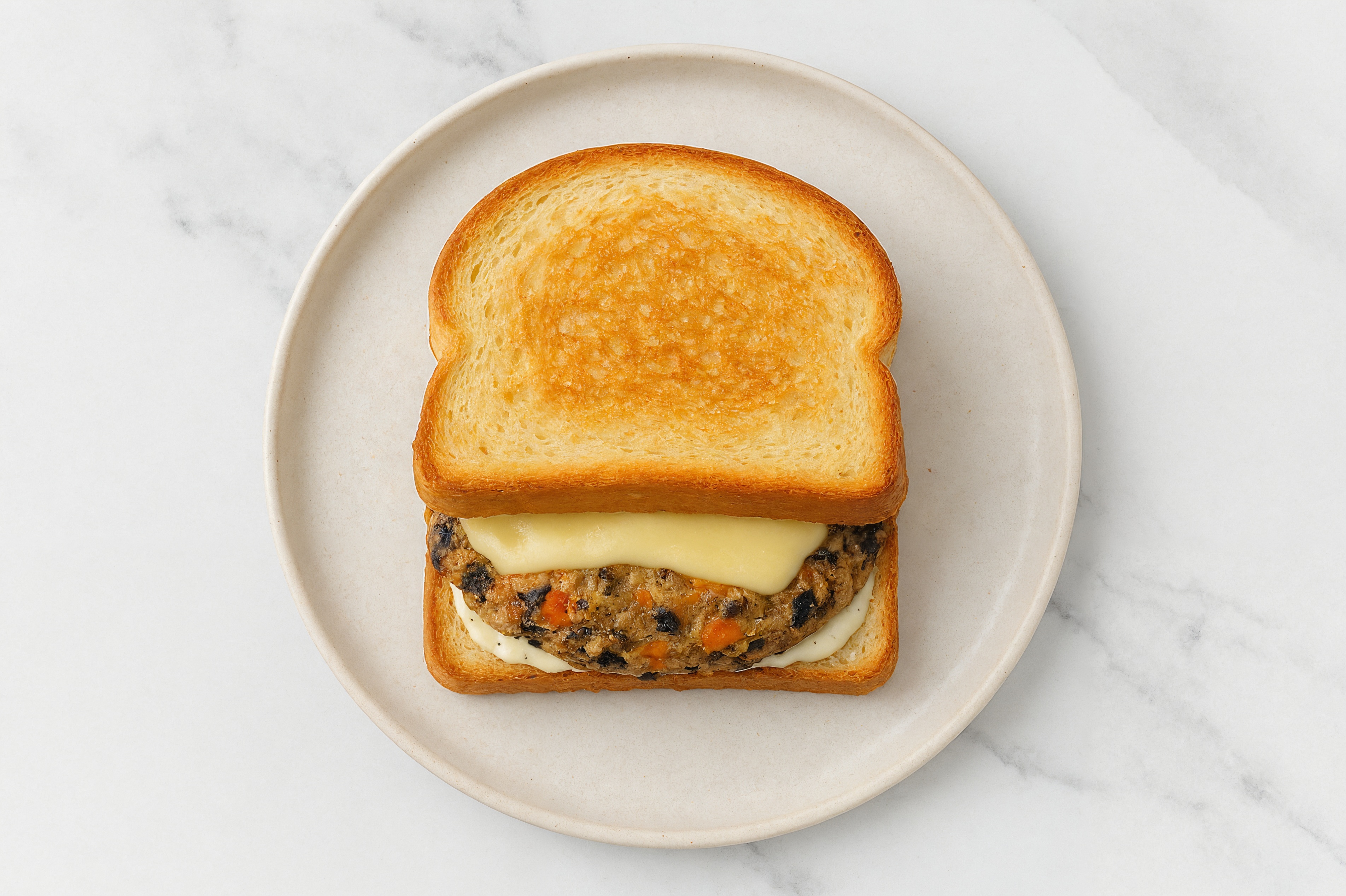Havarti Black Bean Burger on GF Bread with Garlic Sauce
