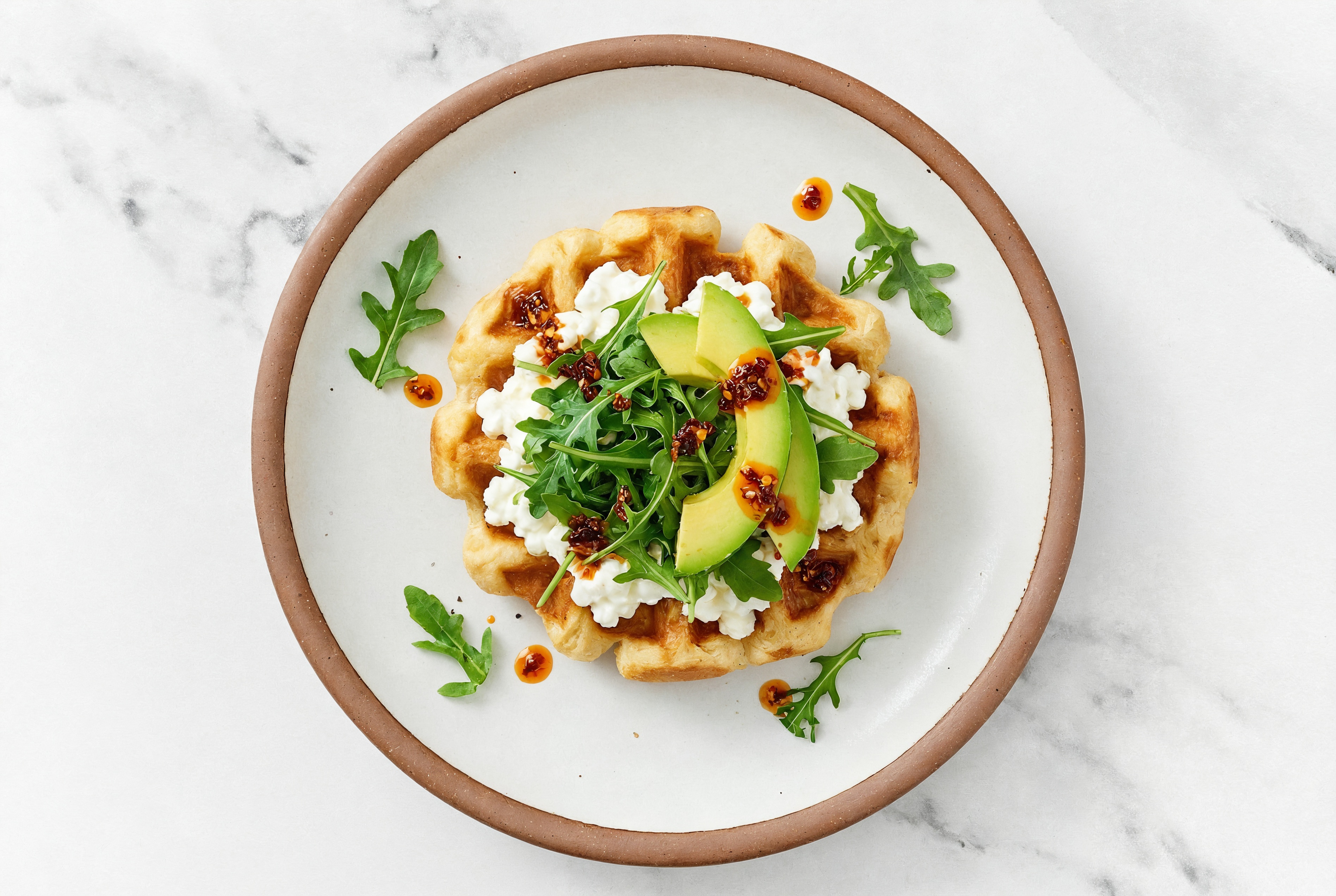 Chili Crisp, Avocado + Cottage Cheese Waffle Toast