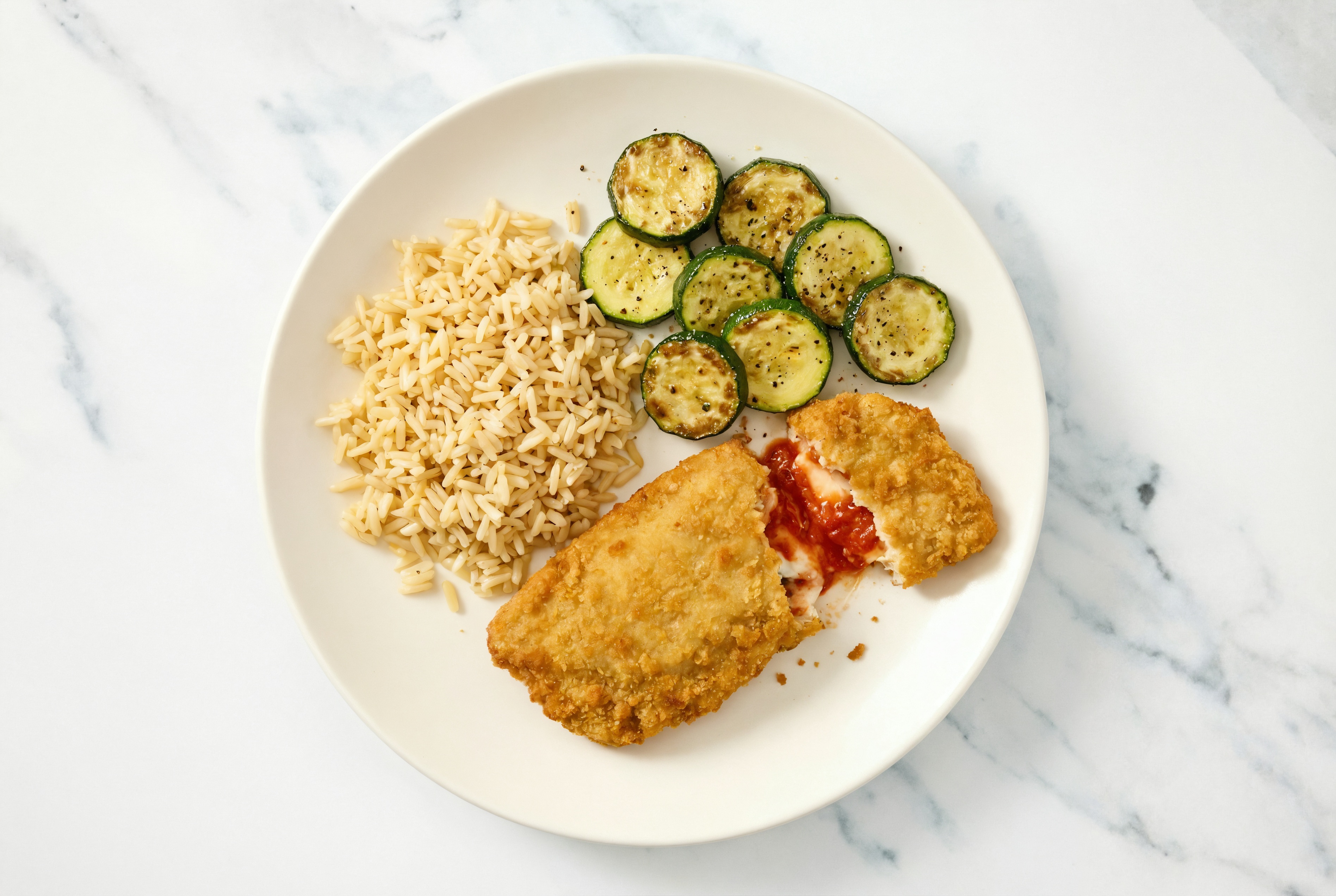 "Chicken" Parm with Zucchini & Bone Broth Rice