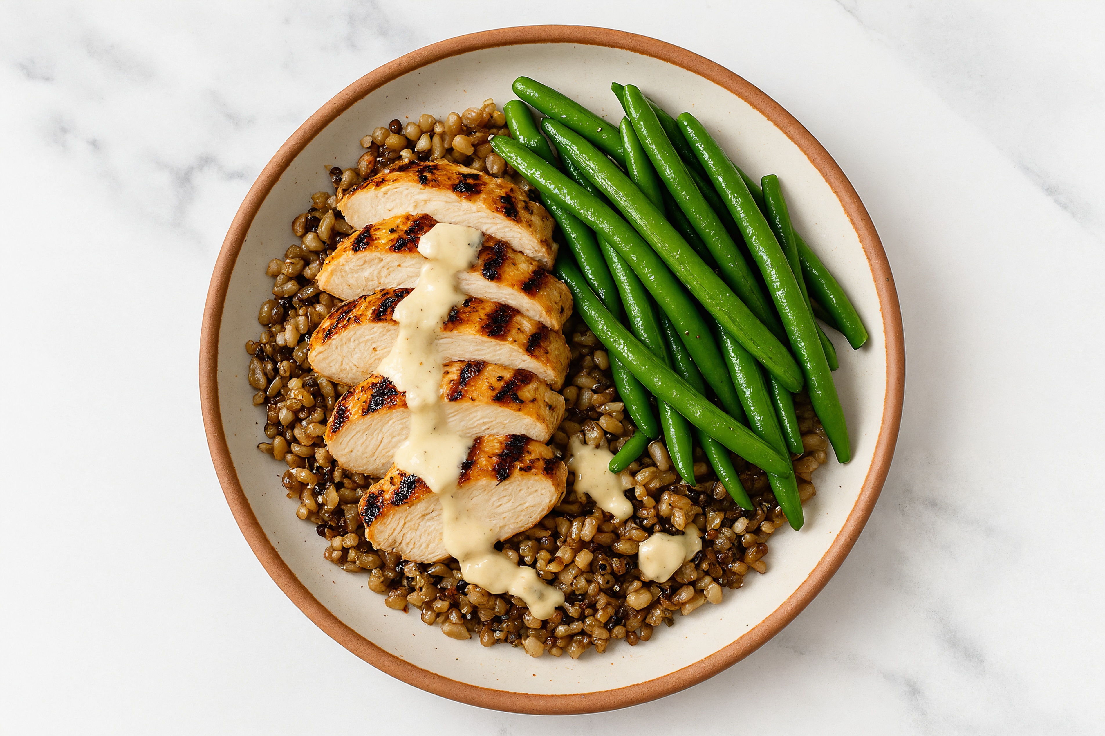 Creamy Garlic Mediterranean Grilled Chicken Breast + Green Bean Bowl