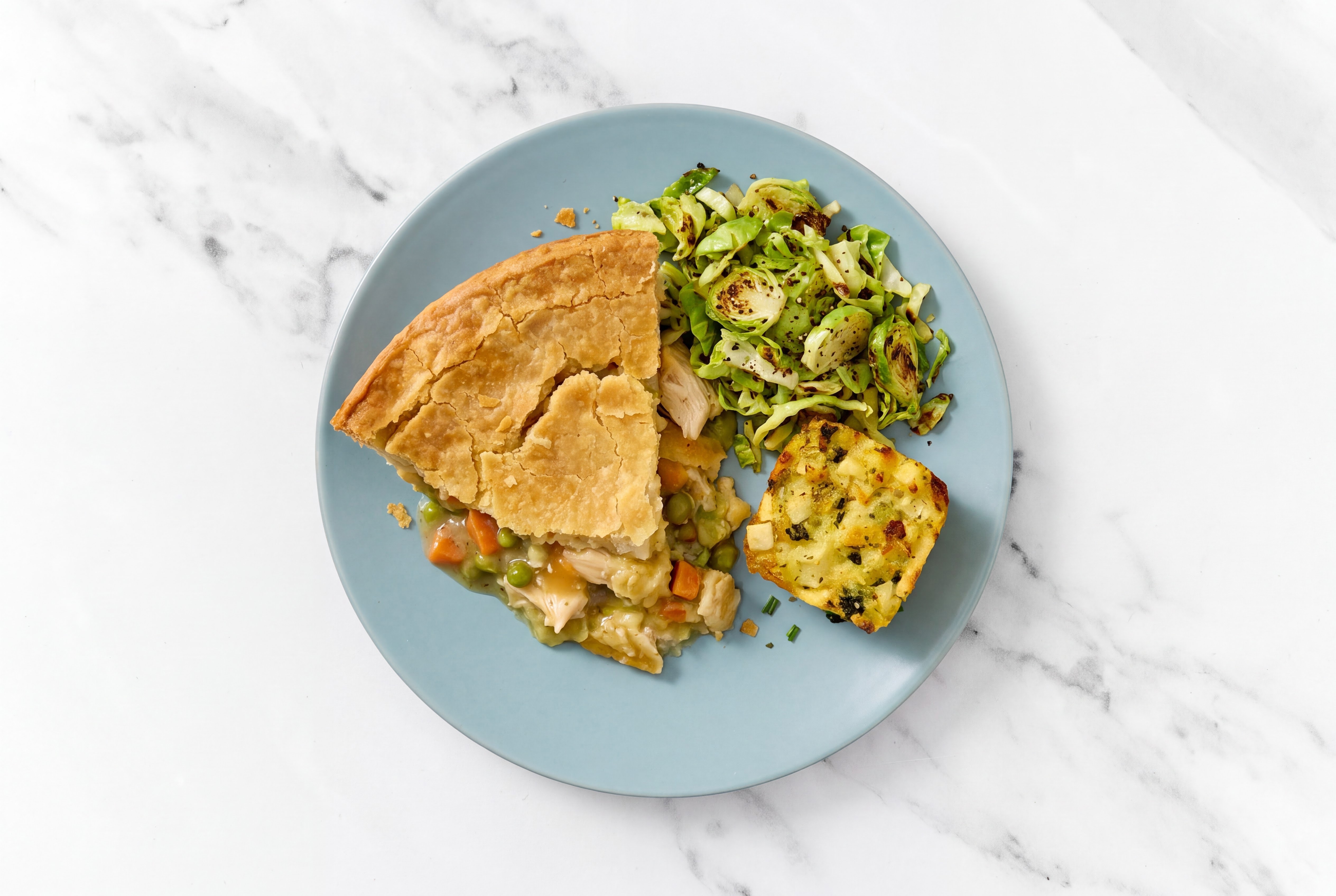 Chicken Pot Pie with Brussels & Potato Bake