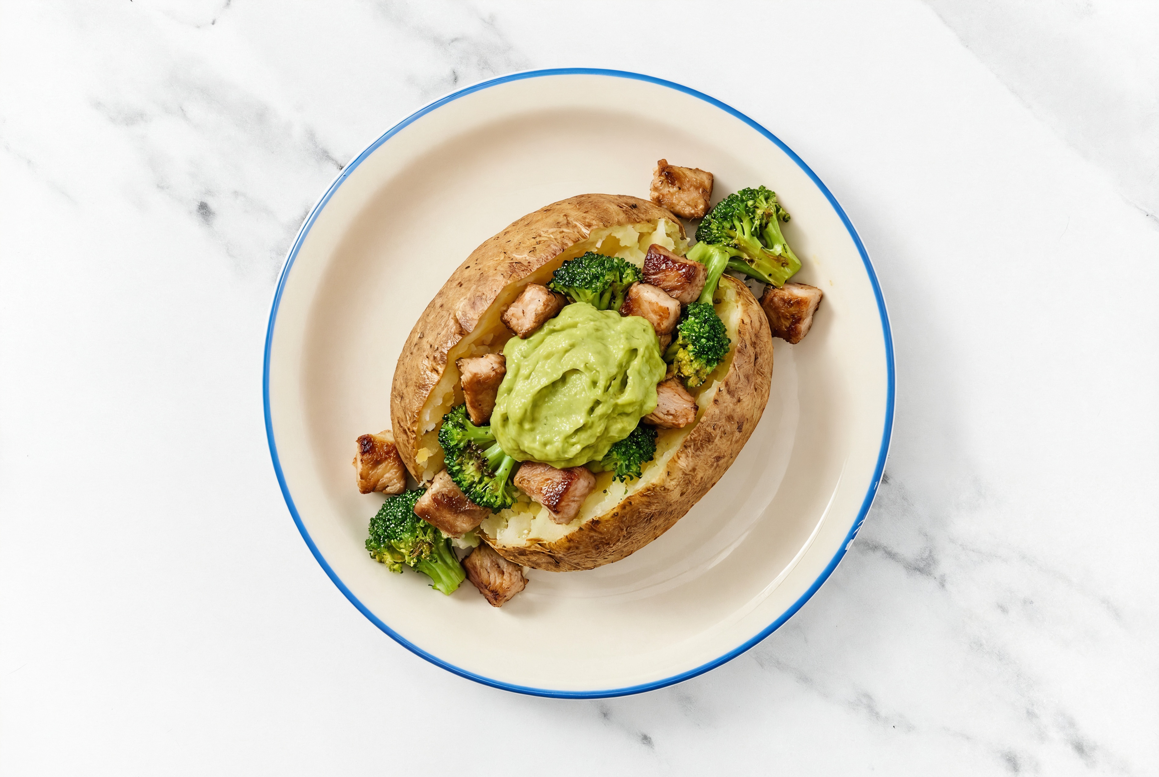 Hearty Carnitas Taco in a 'Tato with Broccoli Florets