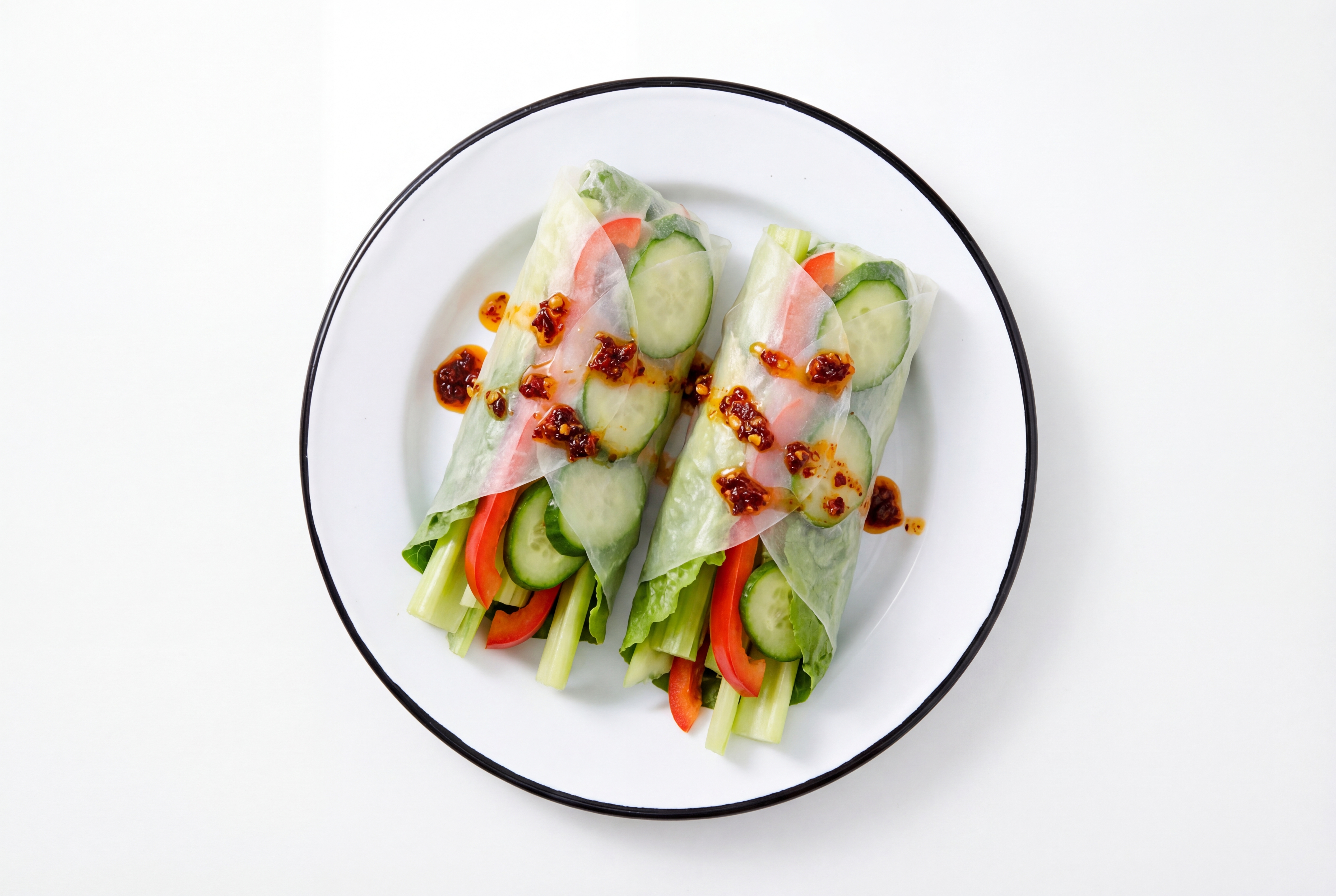 Herby Chili Crisp Veggie Summer Rolls with Red Bell Pepper