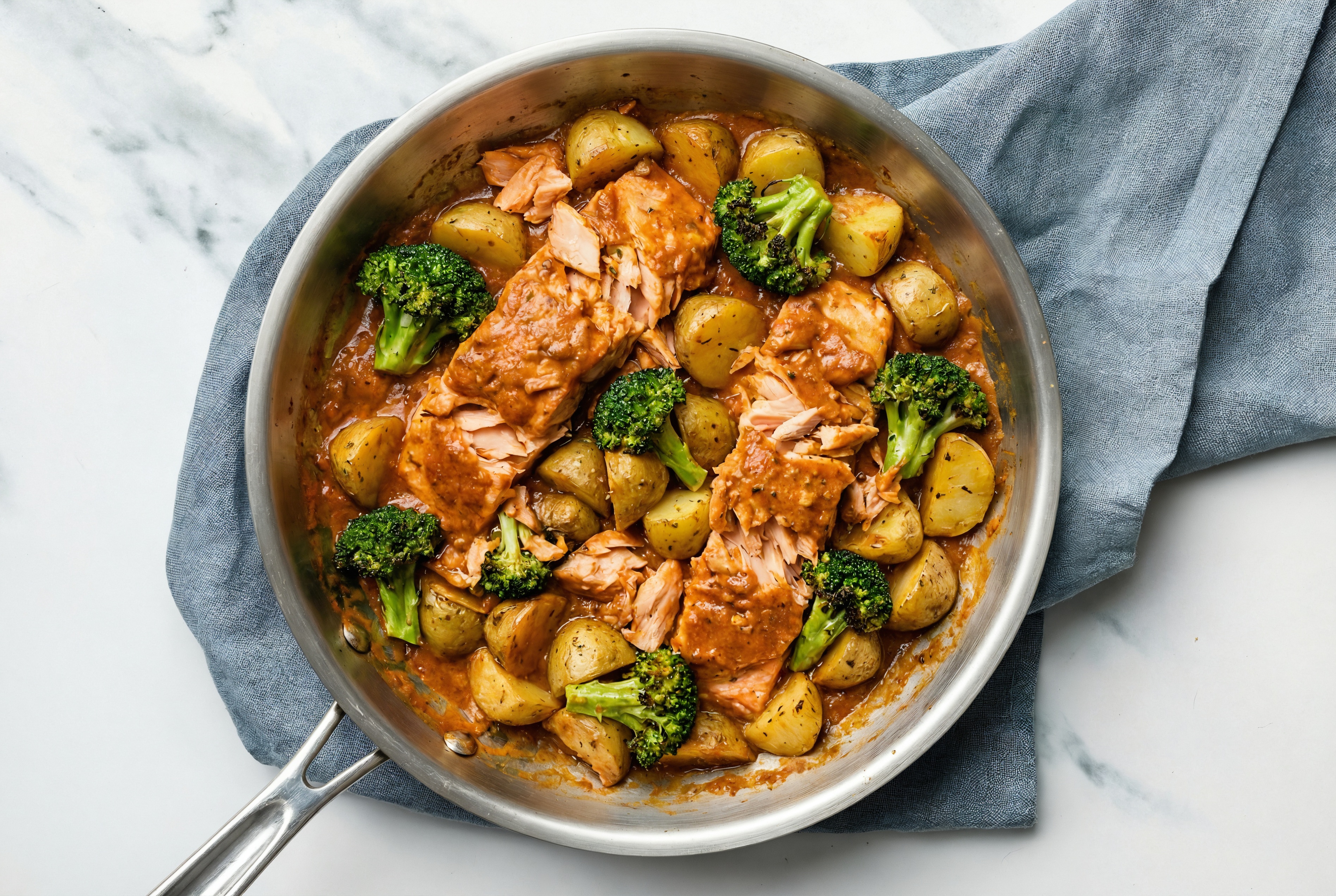 Salmon Tikka with Broccoli + Rosemary Potatoes