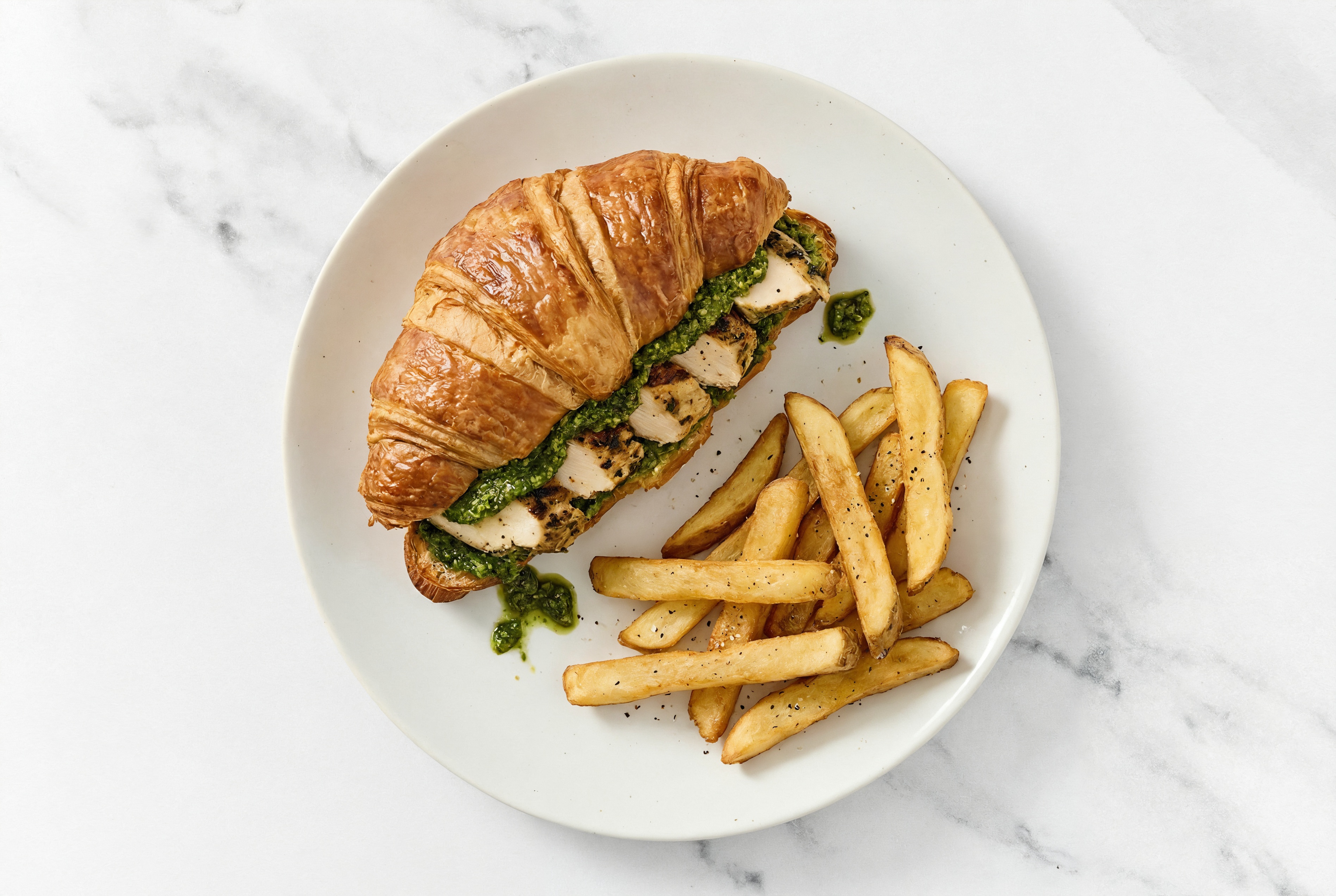 Herby Grilled Kale Pesto Mediterranean Chicken Breast Sandwich + Fries