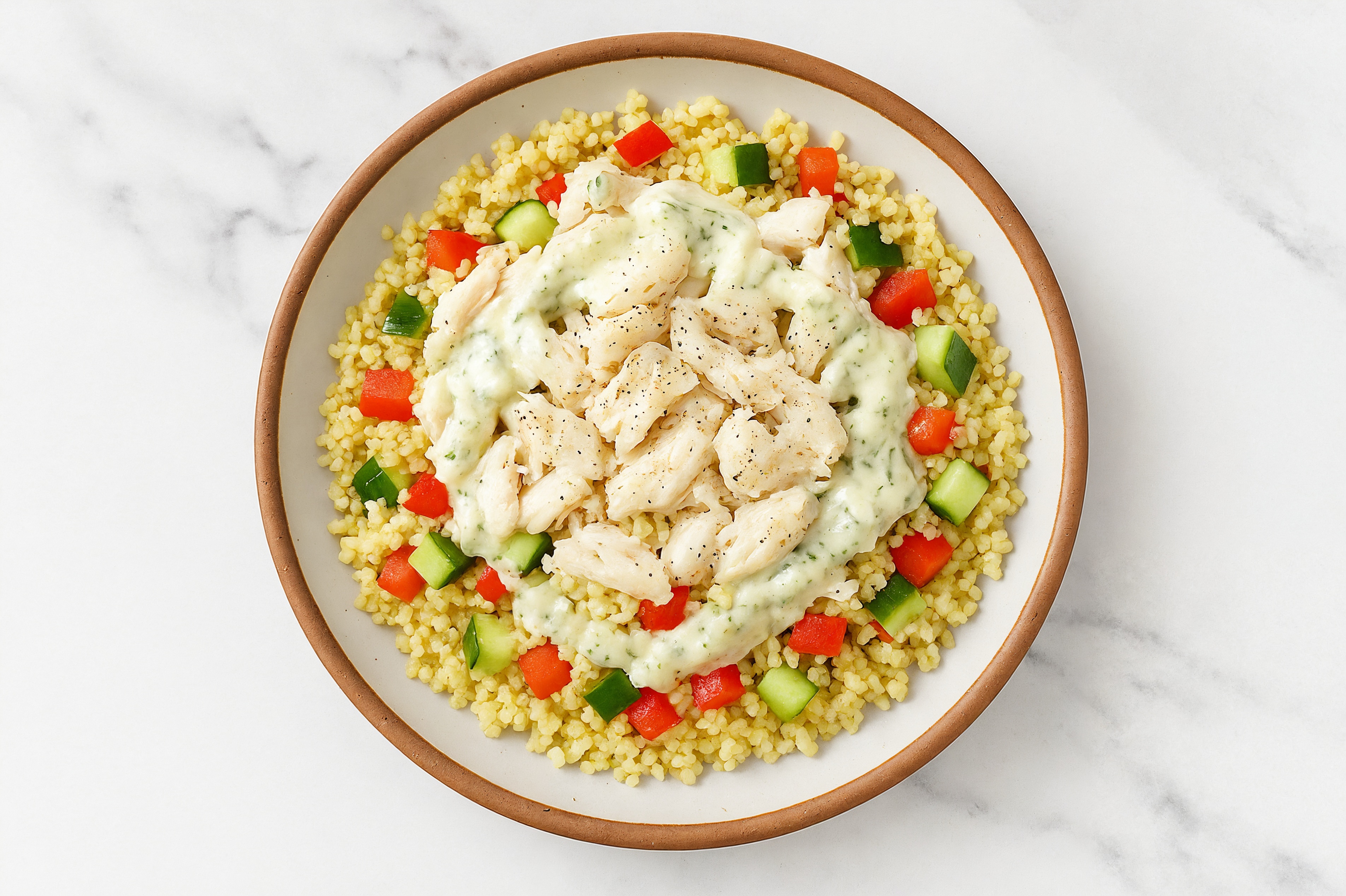 Cod + Tzatziki Veggie Bliss Bowl with Red Bell Pepper