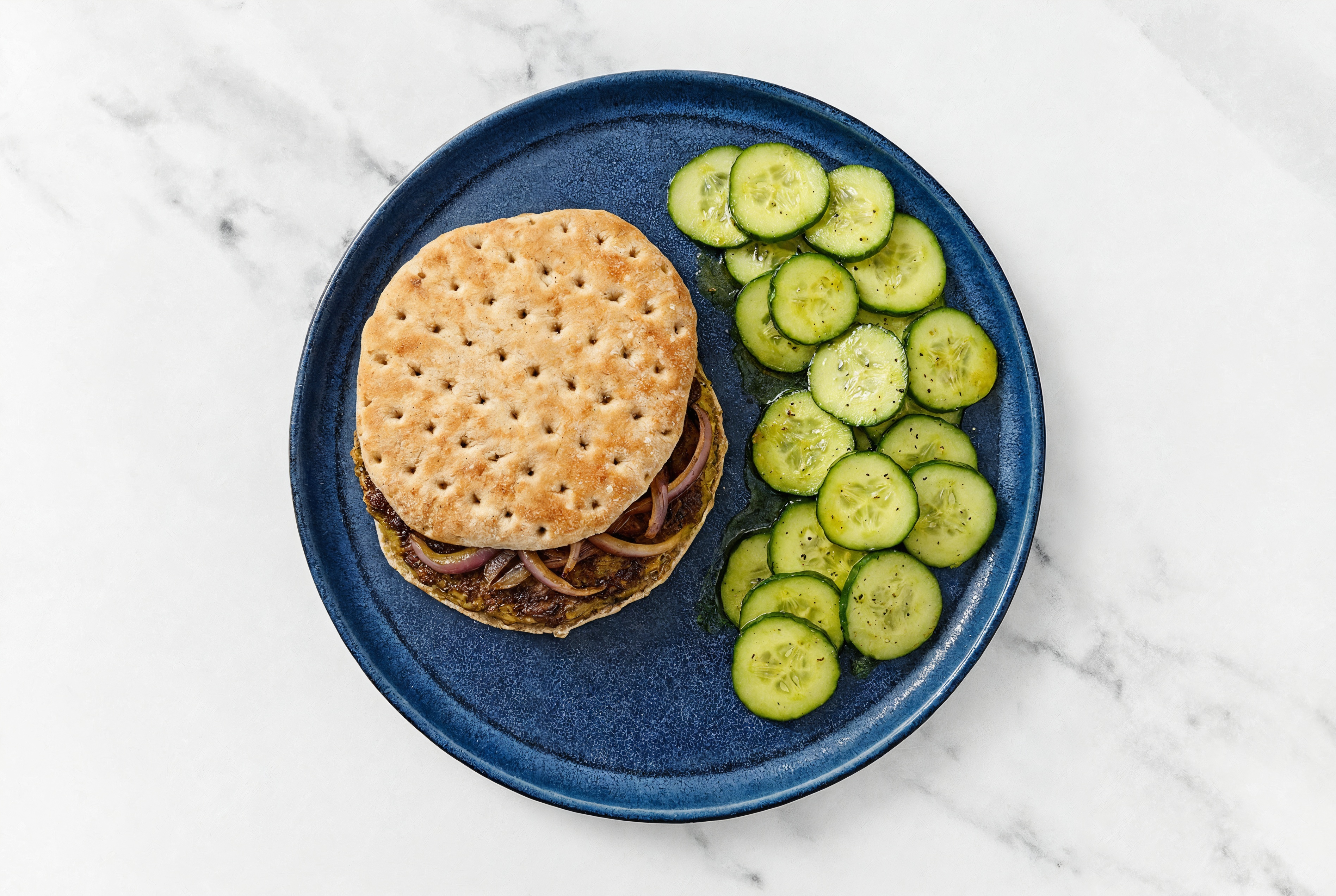 Herby Curry Onion Burger + English Cucumber Salad