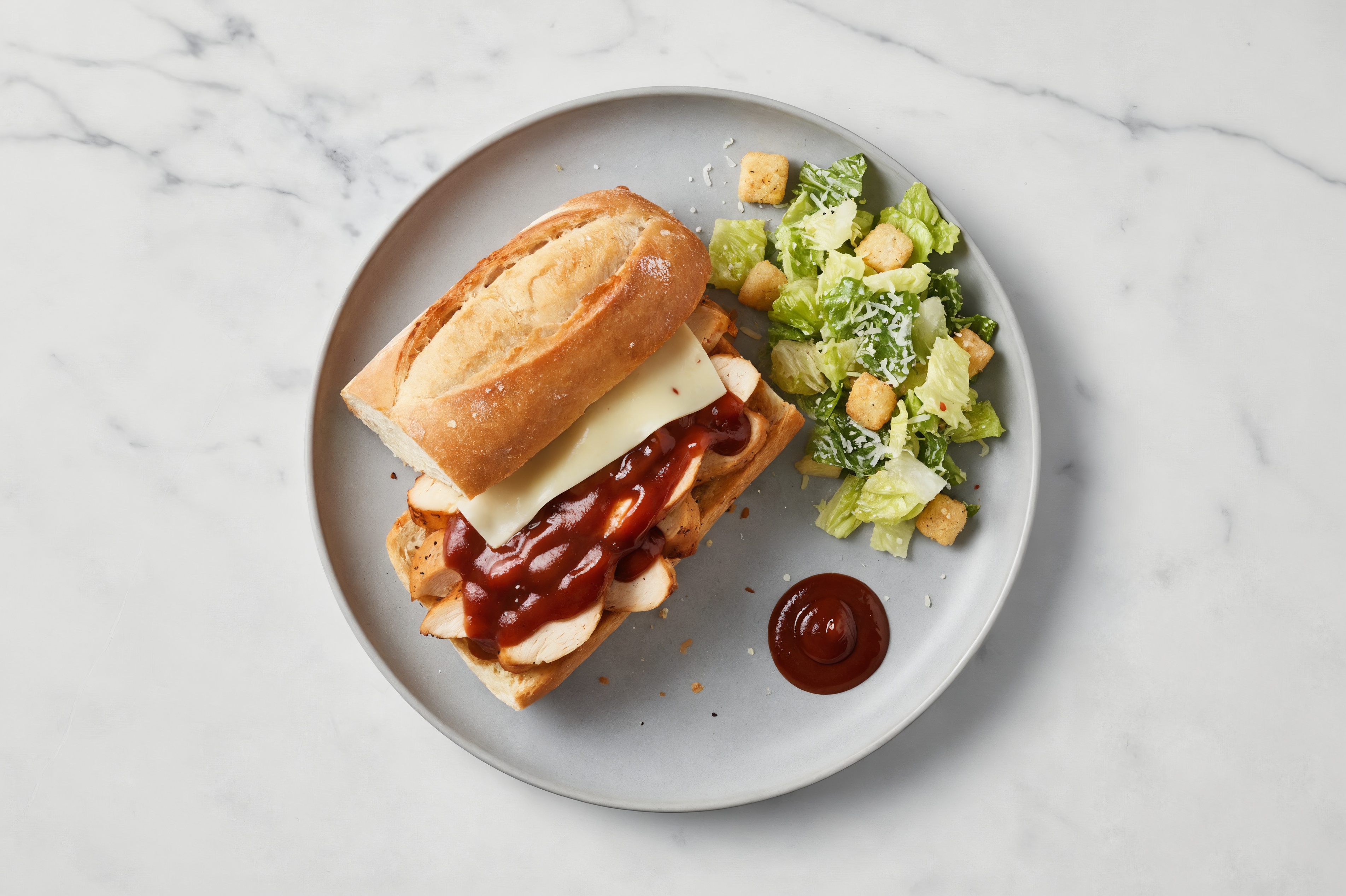 Easiest BBQ Chicken Baguette Melts + Caesar Salad with Original BBQ