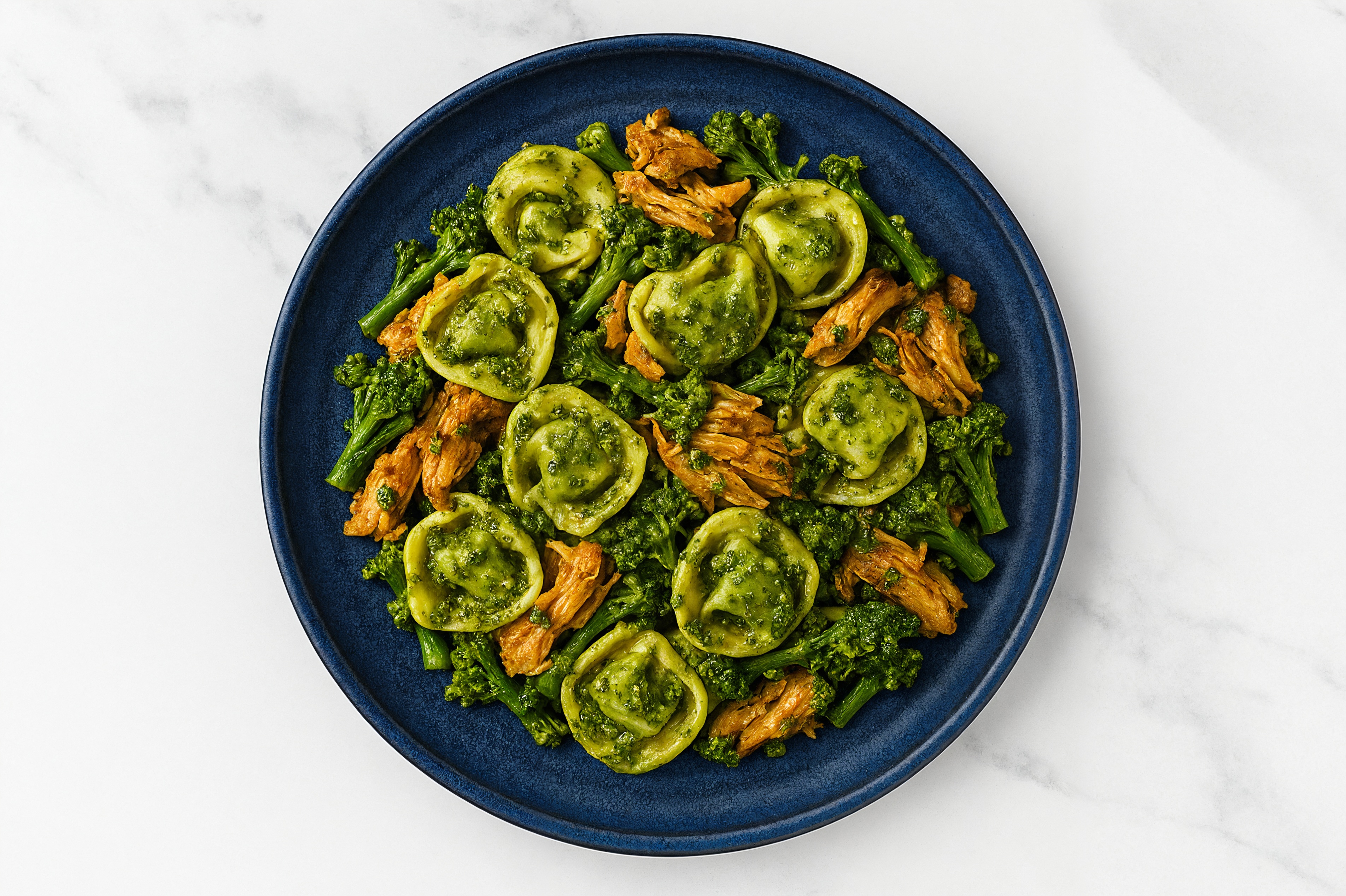 Pesto Tortellini with Shawarma Chicken & Baby Broccoli