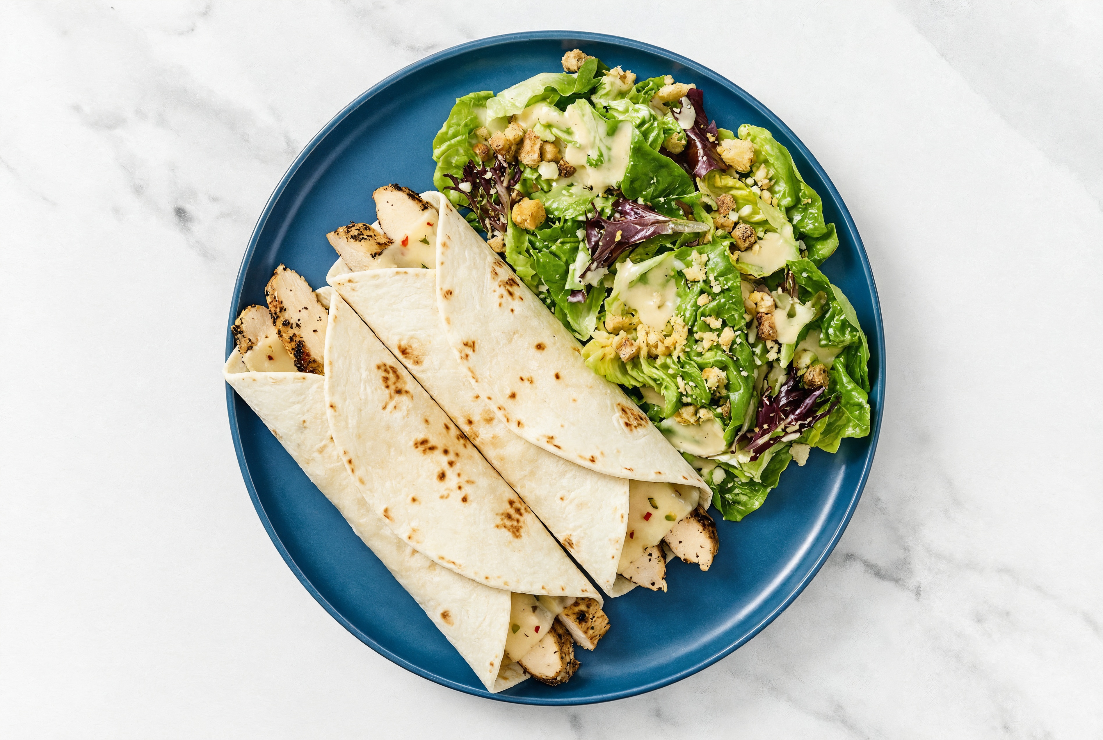Mediterranean Grilled Chicken Breast + Jack Cheese Wrap with + Side of Little Gem Salad