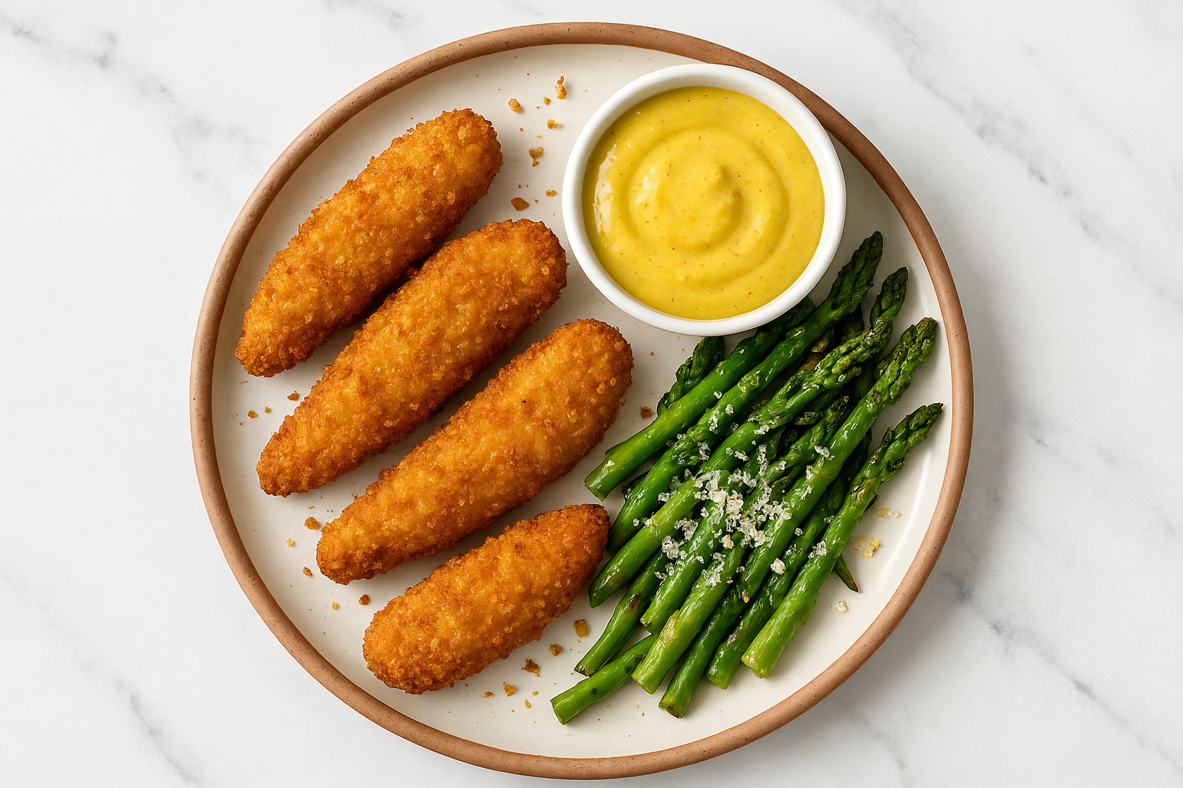 Plant-Based Tenders with Lemon-Parmesan Asparagus