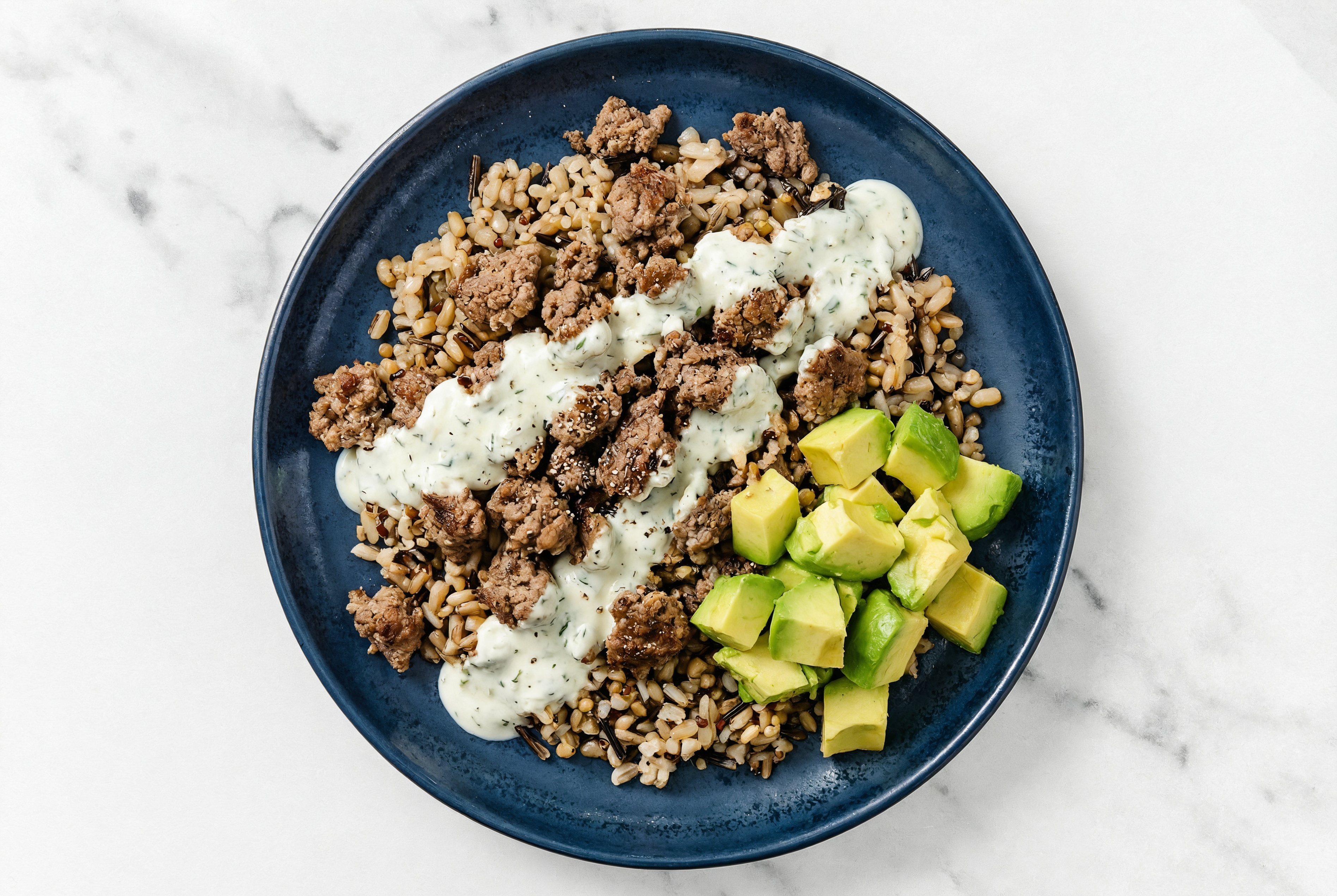 Ground Lamb & Avocado Grain Bowl with Dairy-Free Tzatziki