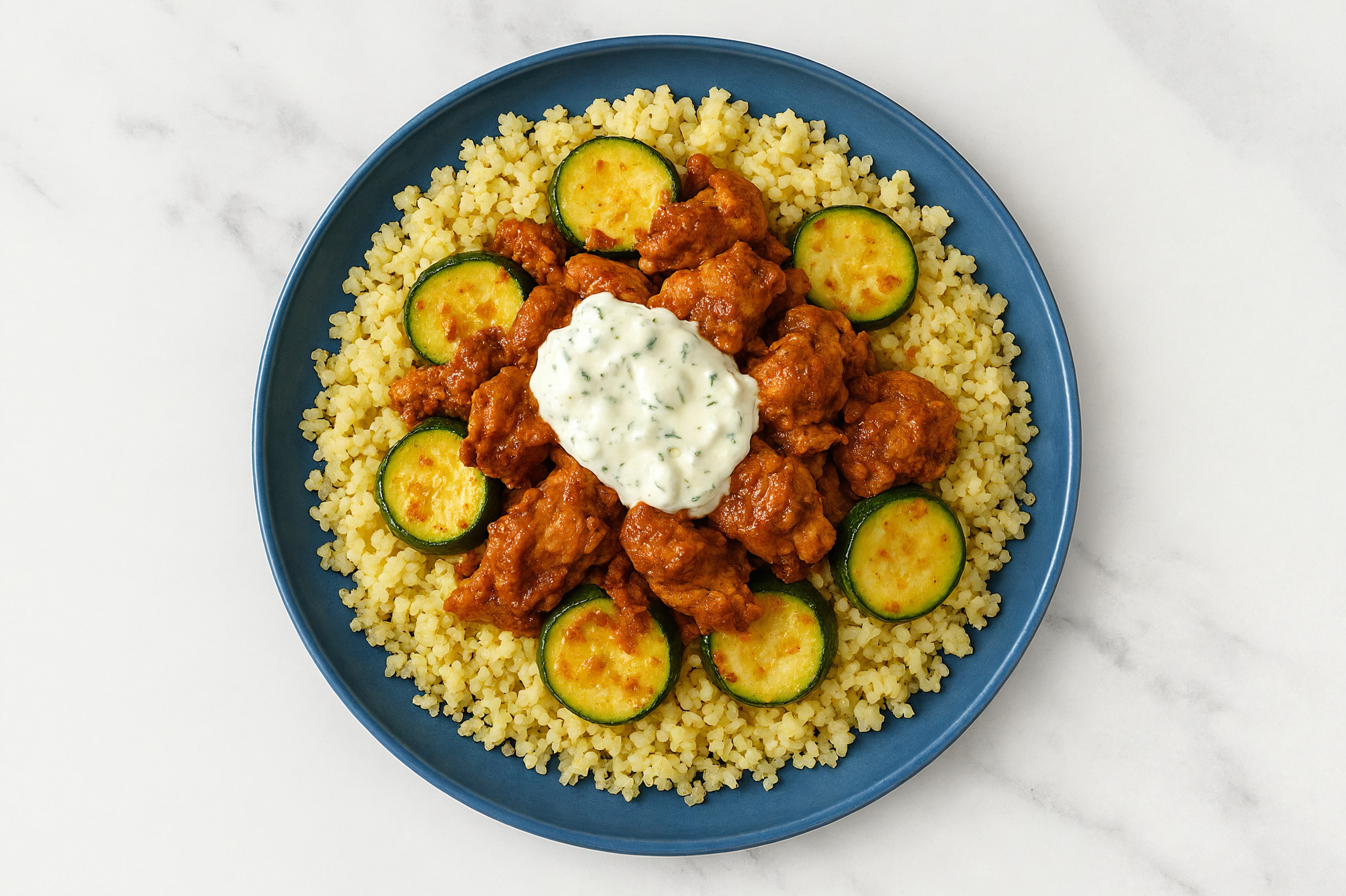 Tandoori Chicken over Couscous with Tzatziki