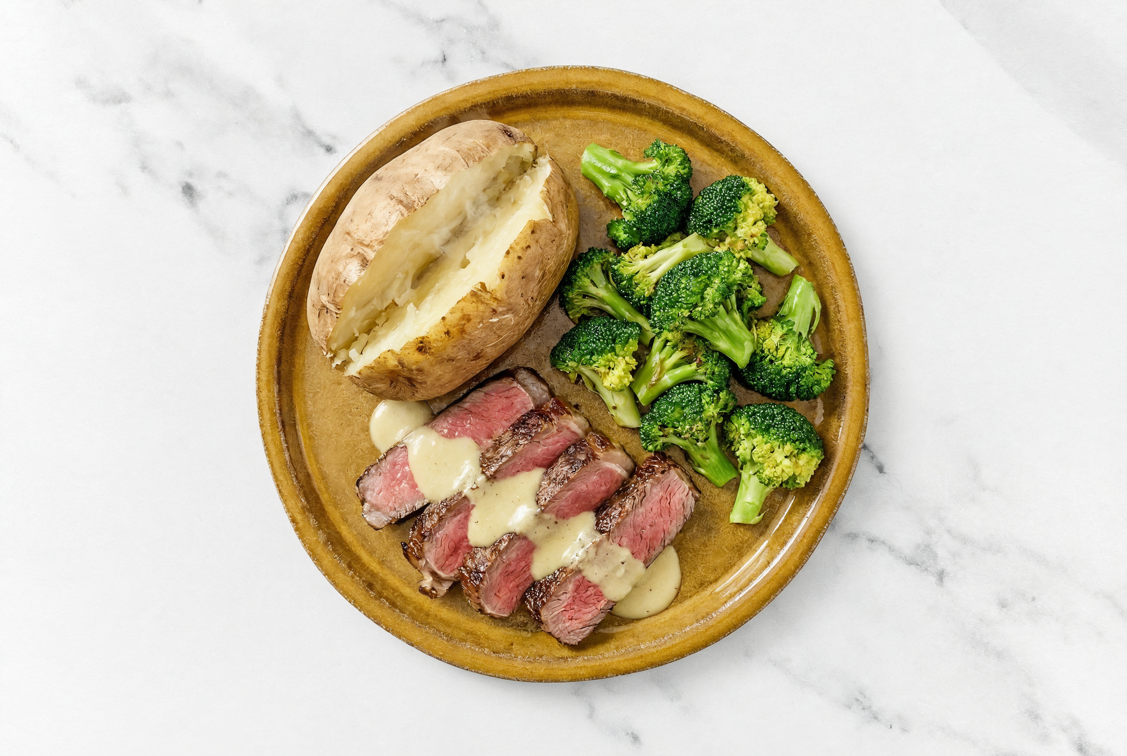 Wagyu Ribeye with Garlic Sauce + Russet Potato + Organic Broccoli