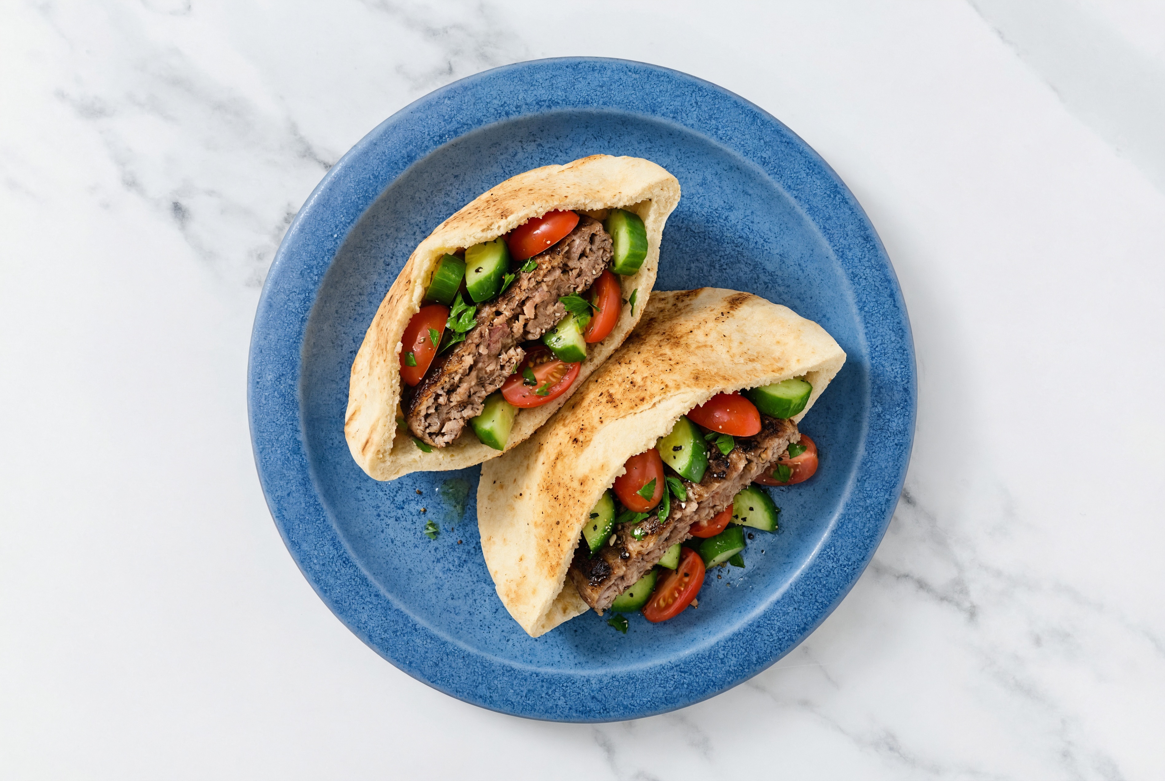 Mediterranean Ground Beef Patties Burger on Traditional Pita