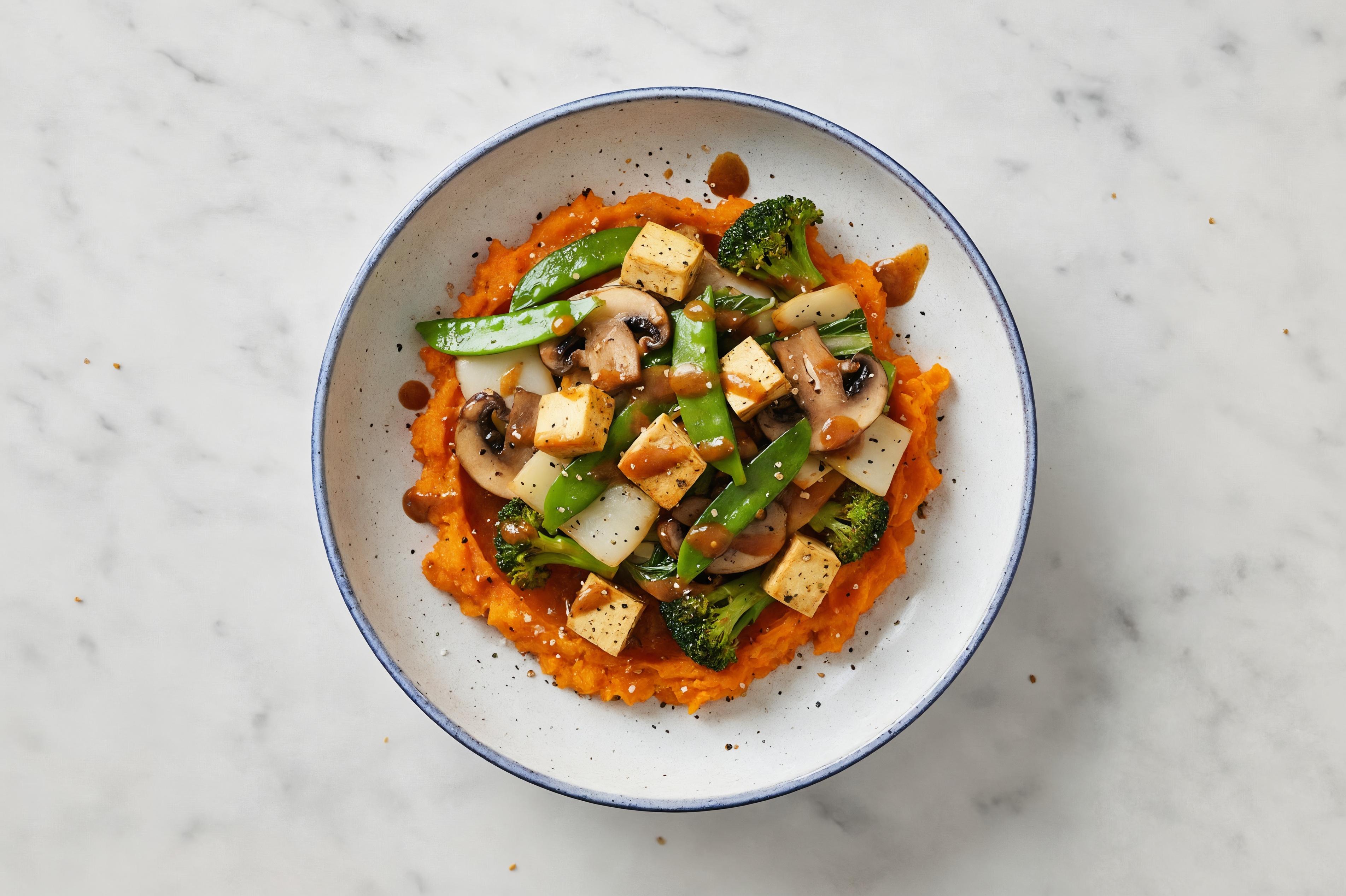Sesame Ginger Savory Spiced Tofu Bites Mixed Veggie Bowl