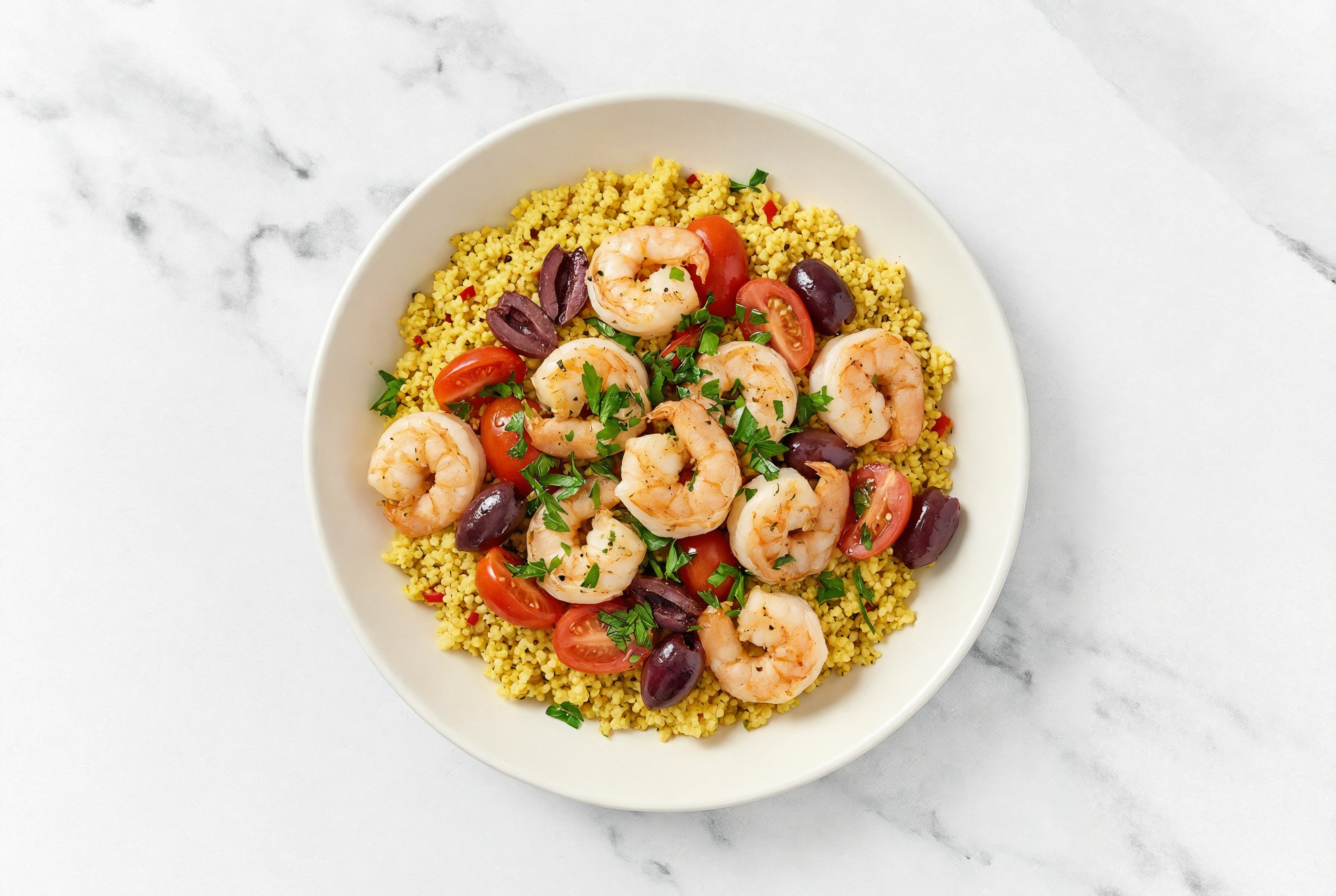 Mediterranean Shrimp Tapenade Grain Bowl