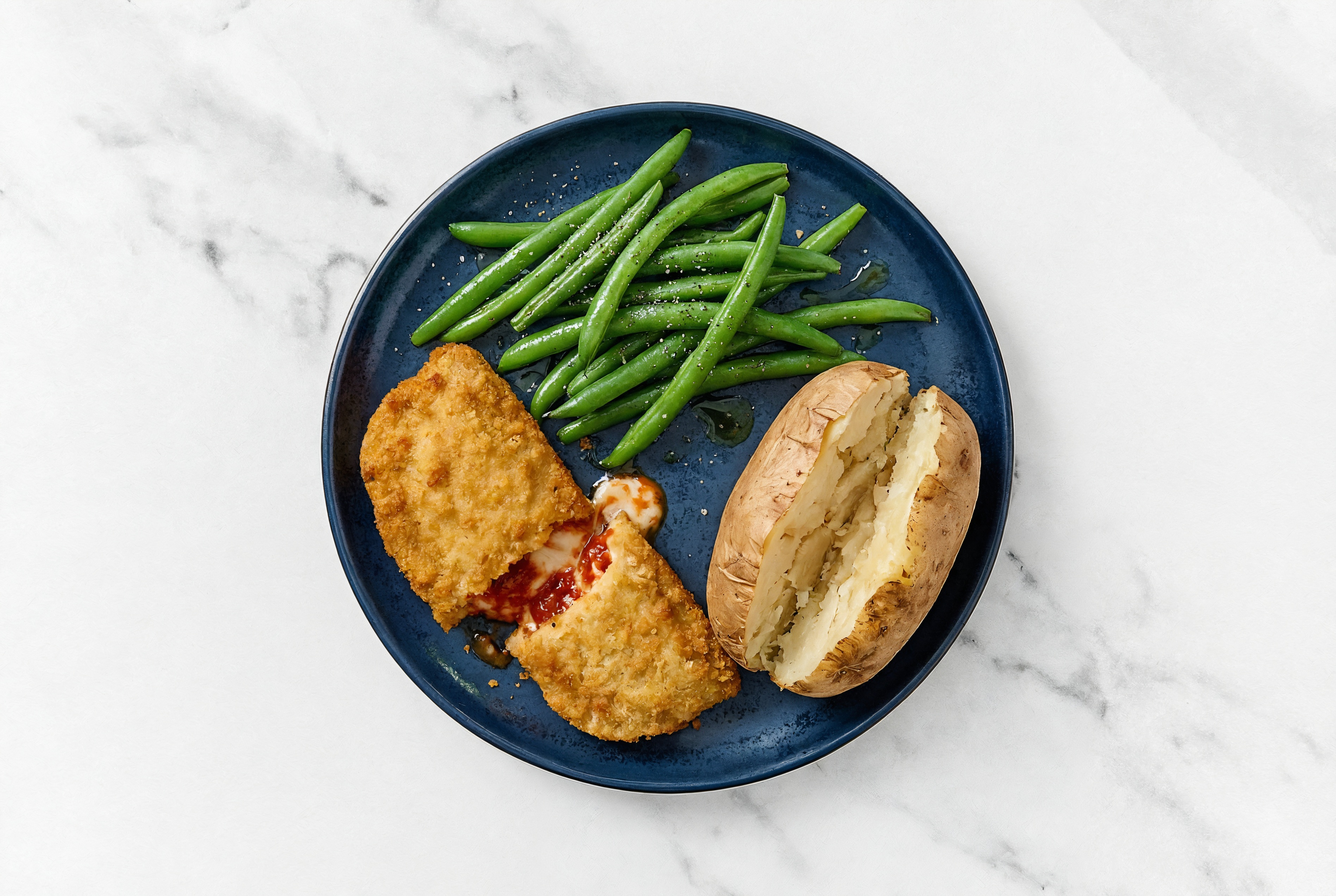 "Chicken" Parm with Green Beans & Russet Potato
