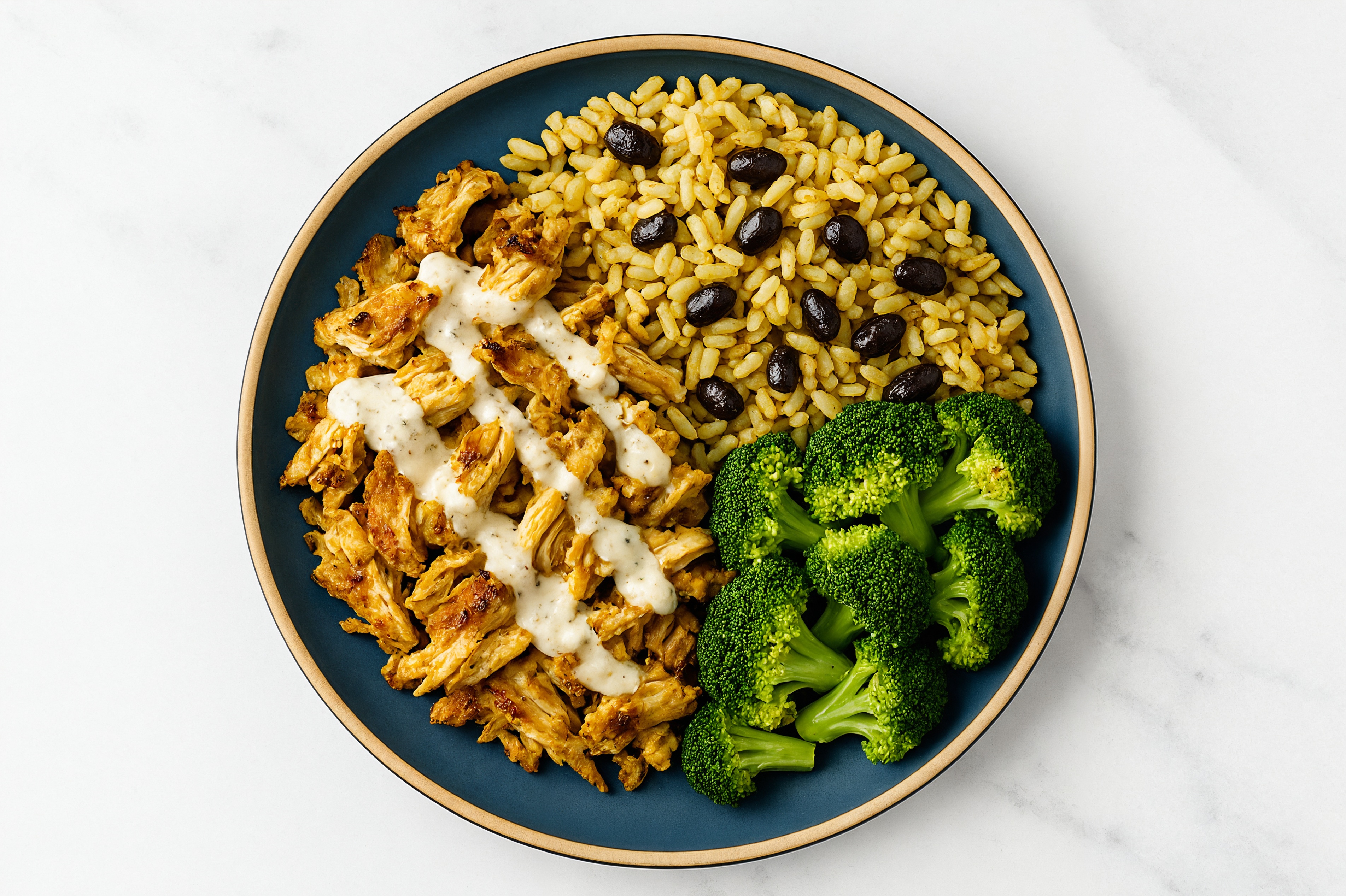  Creamy Garlic Shawarma Chicken Rice with Beans Bowl with Broccoli Florets