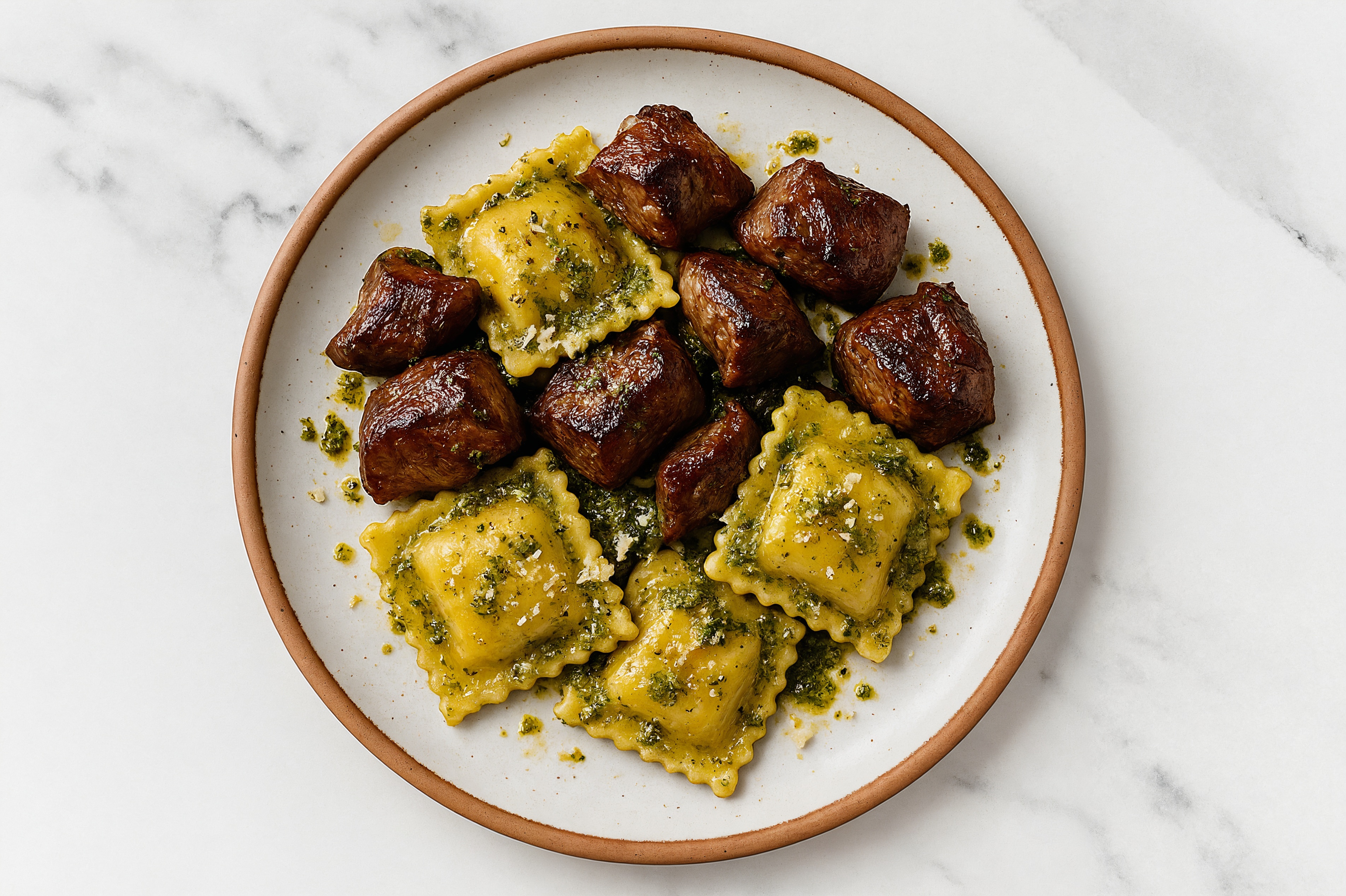 Pesto Squash Ravioli with Lamb & Parmesan
