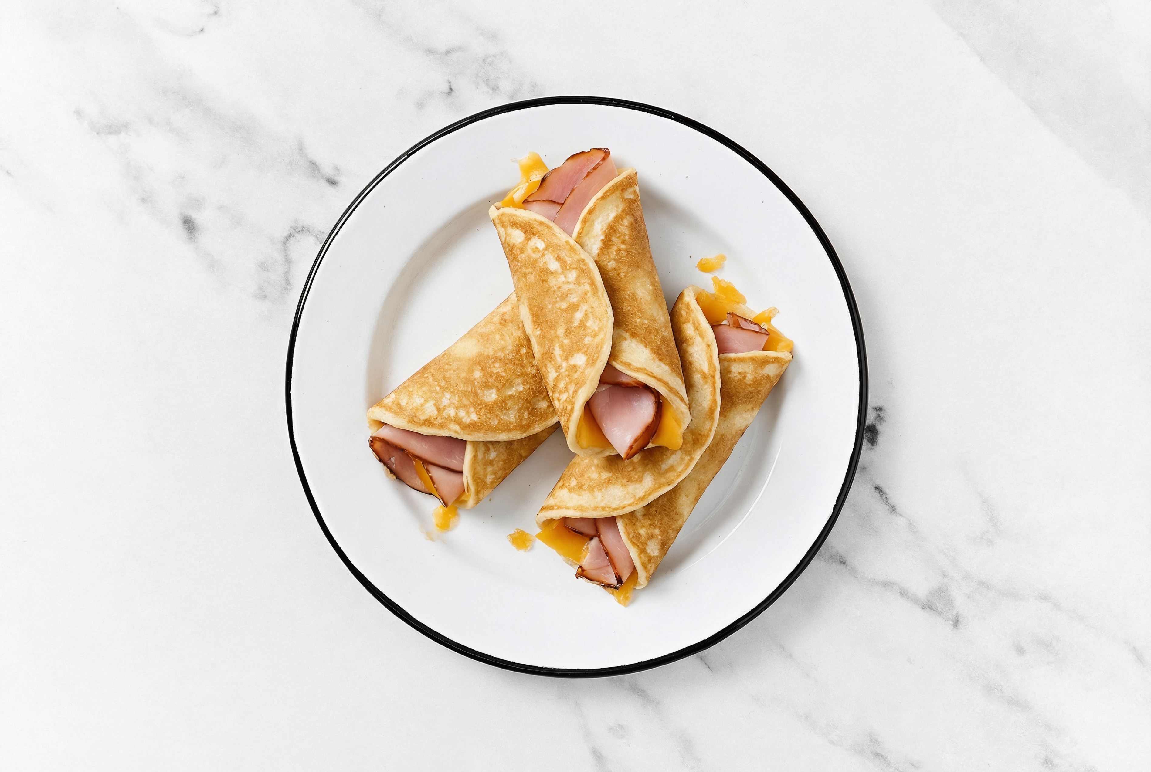 Ham + Cheese Protein Pancake Roll-Ups