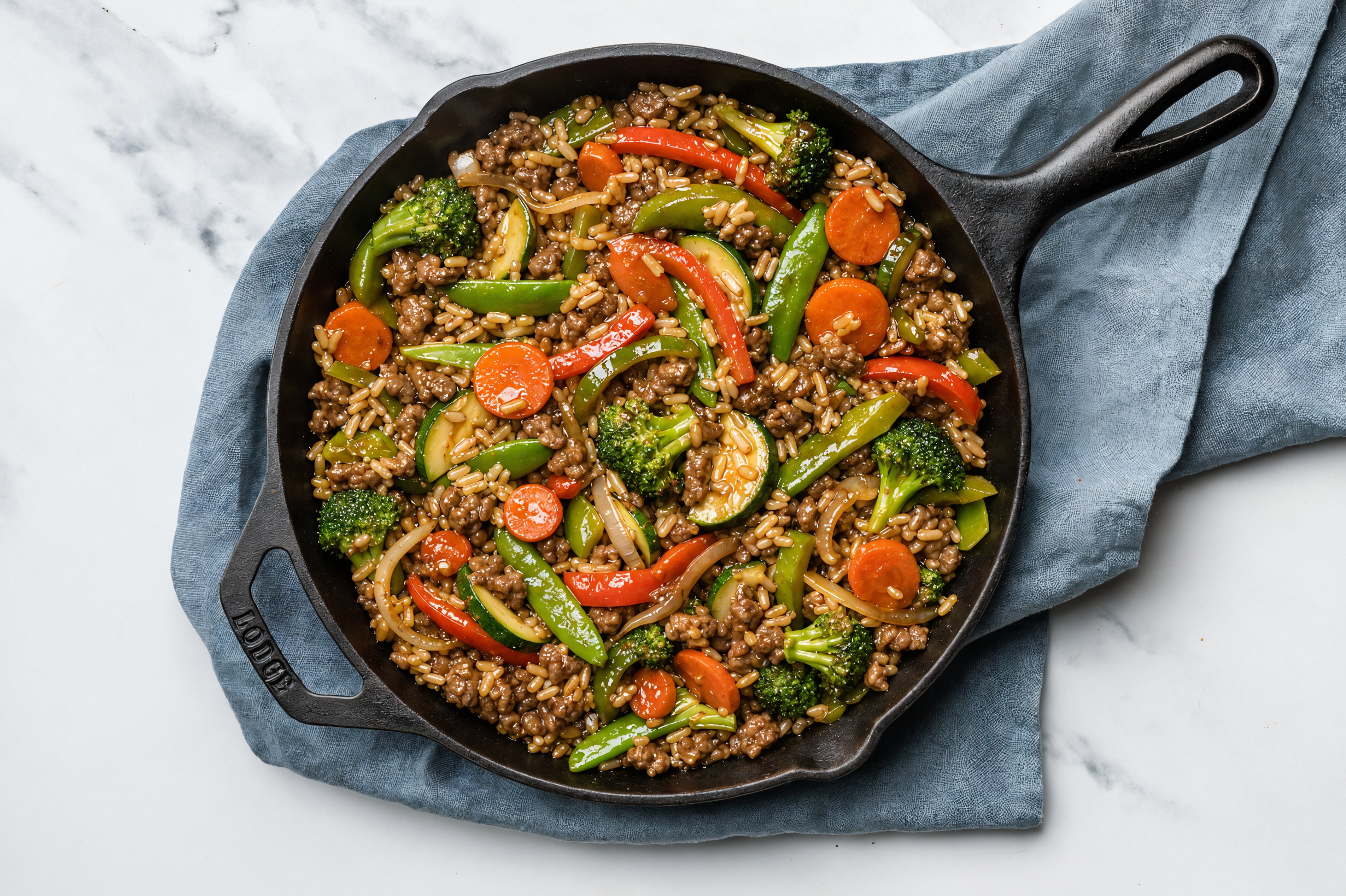 Herby Teriyaki Veggie + Ground 93/7 Lean Beef Stir-Fry