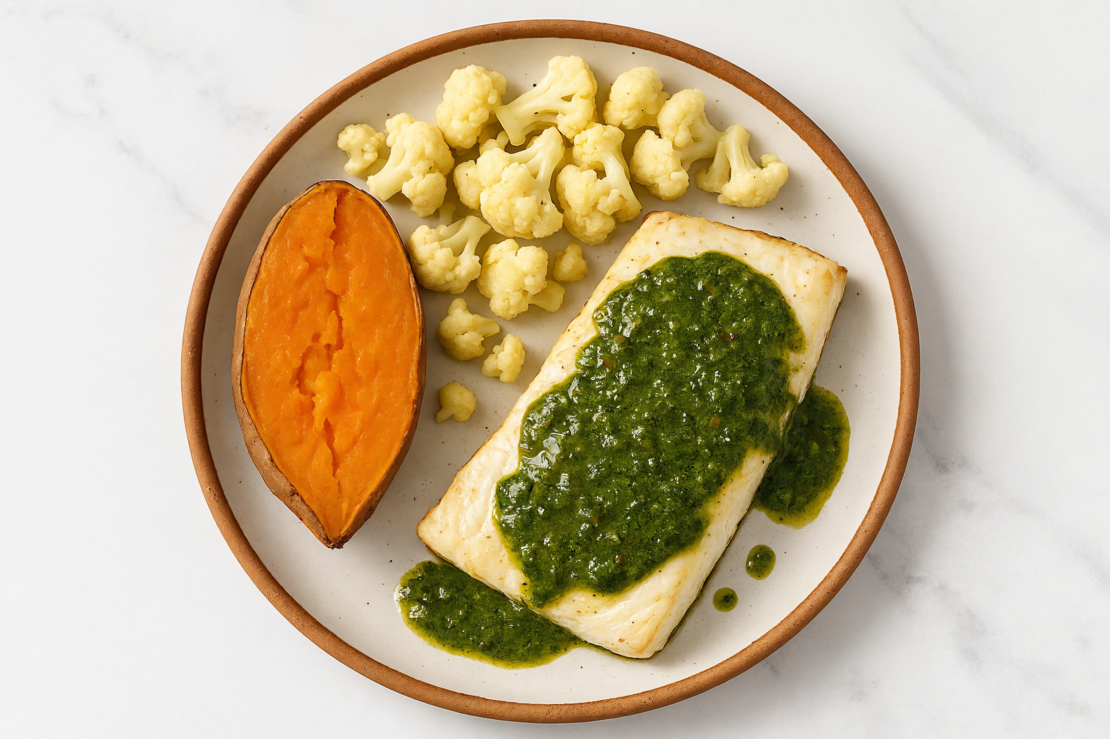 Oven Roasted Chimichurri Halibut + Cauliflower