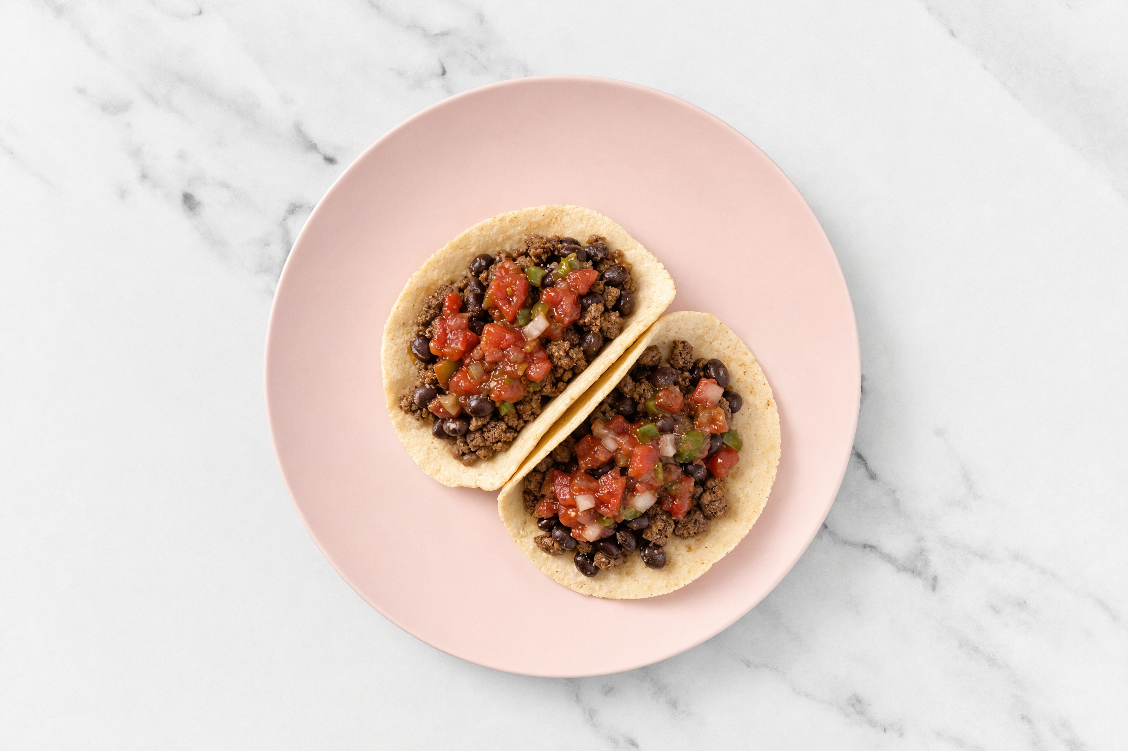 Ground 93/7 Lean Beef Tacos with Pico De Gallo & Spiced Beans