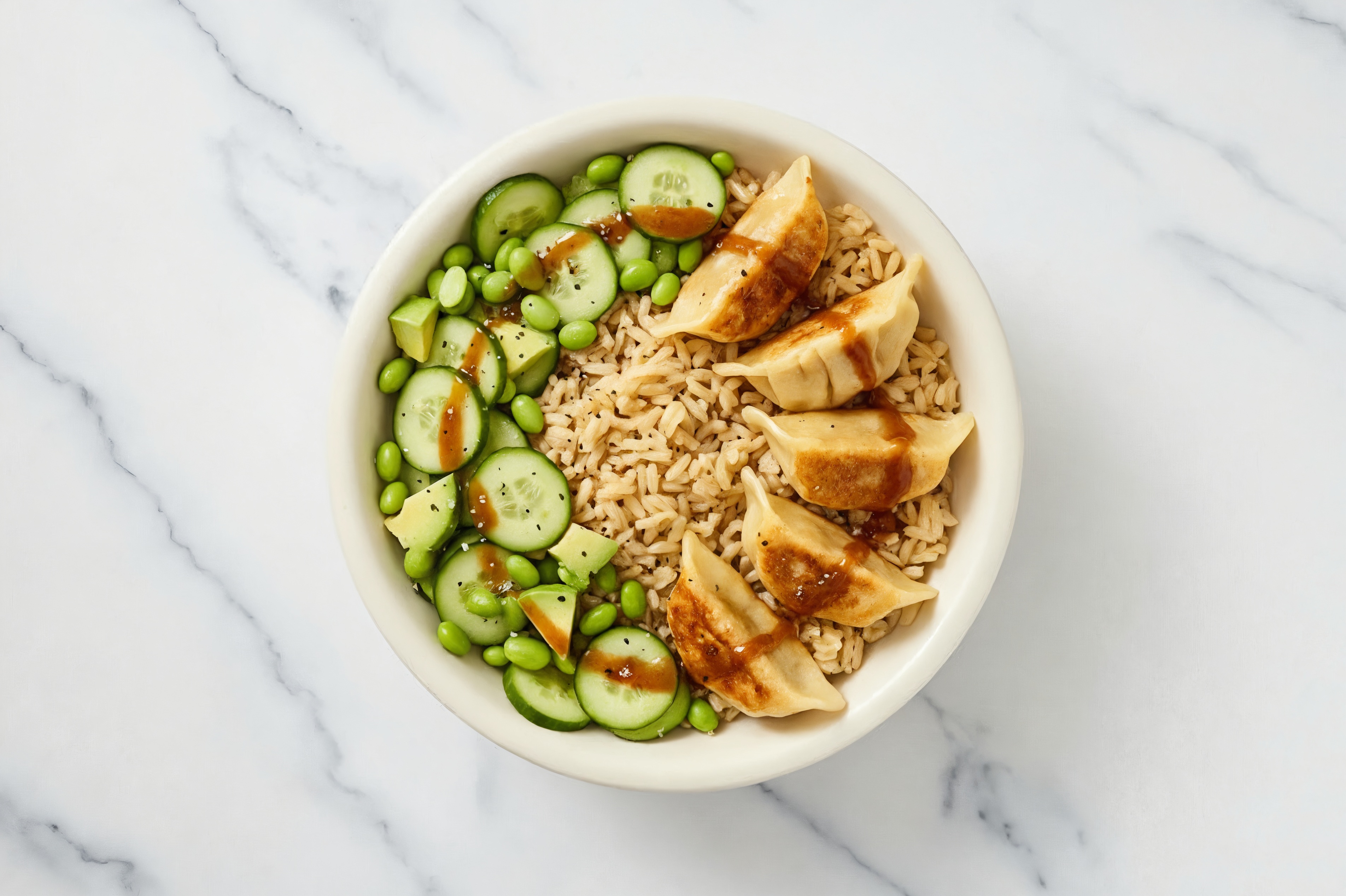 Fried Dumpling + Chicken Sesame Ginger Dumplings Edamame Medley Grain Bowl