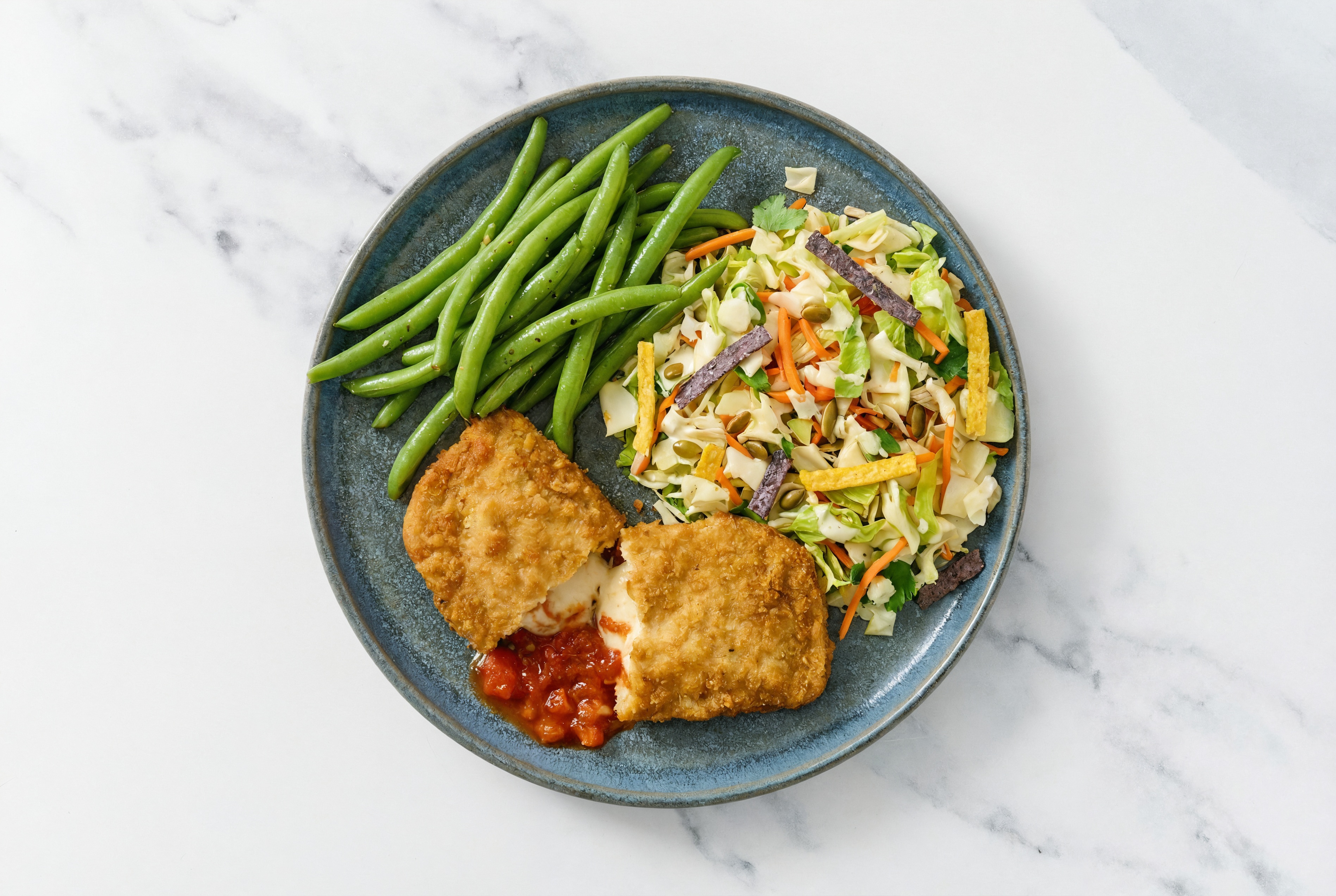 "Chicken" Parm with Green Beans & Southwest Salad