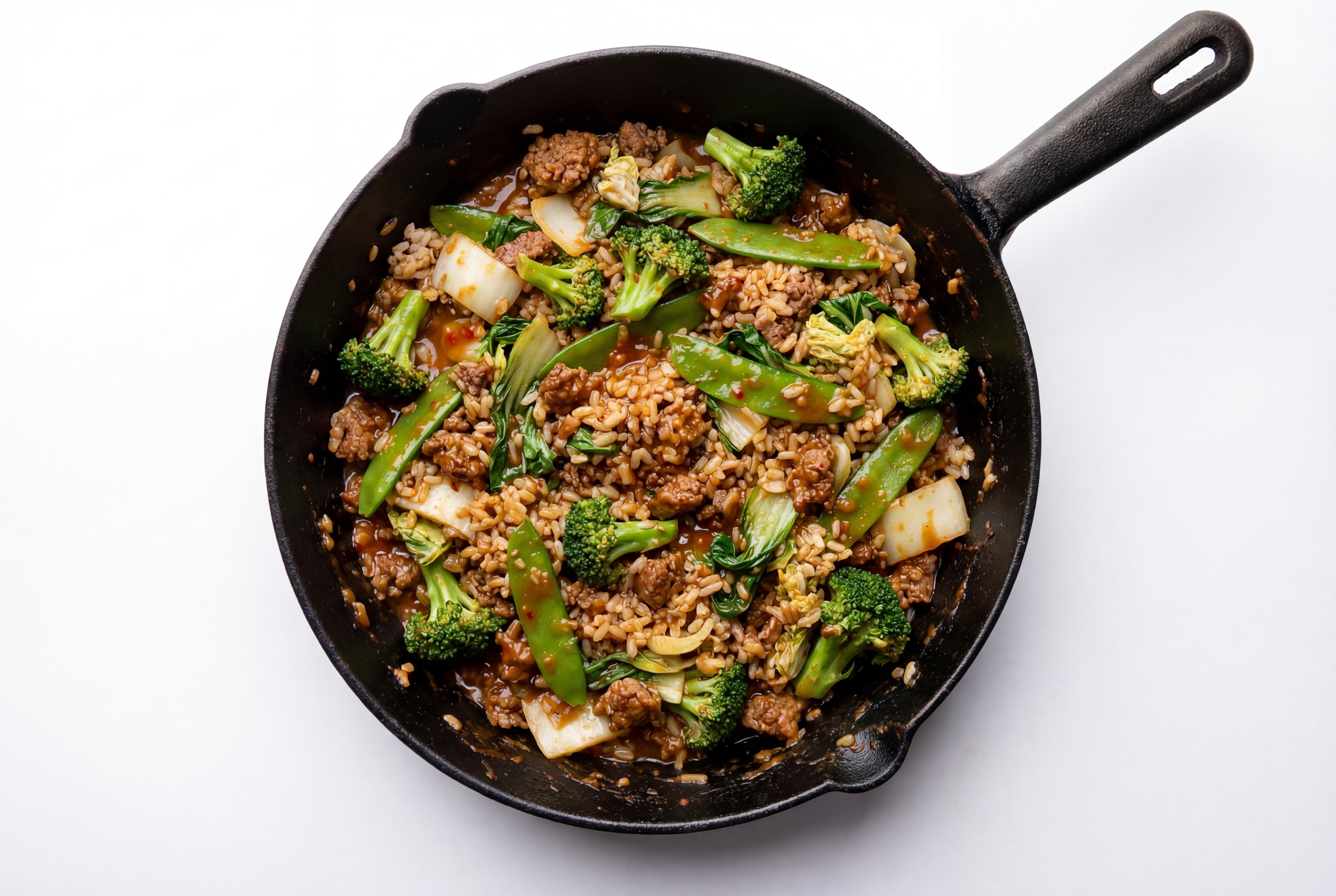 Herby Sesame Ginger Bok Choy + Ground Italian-Style Beef Stir-Fry