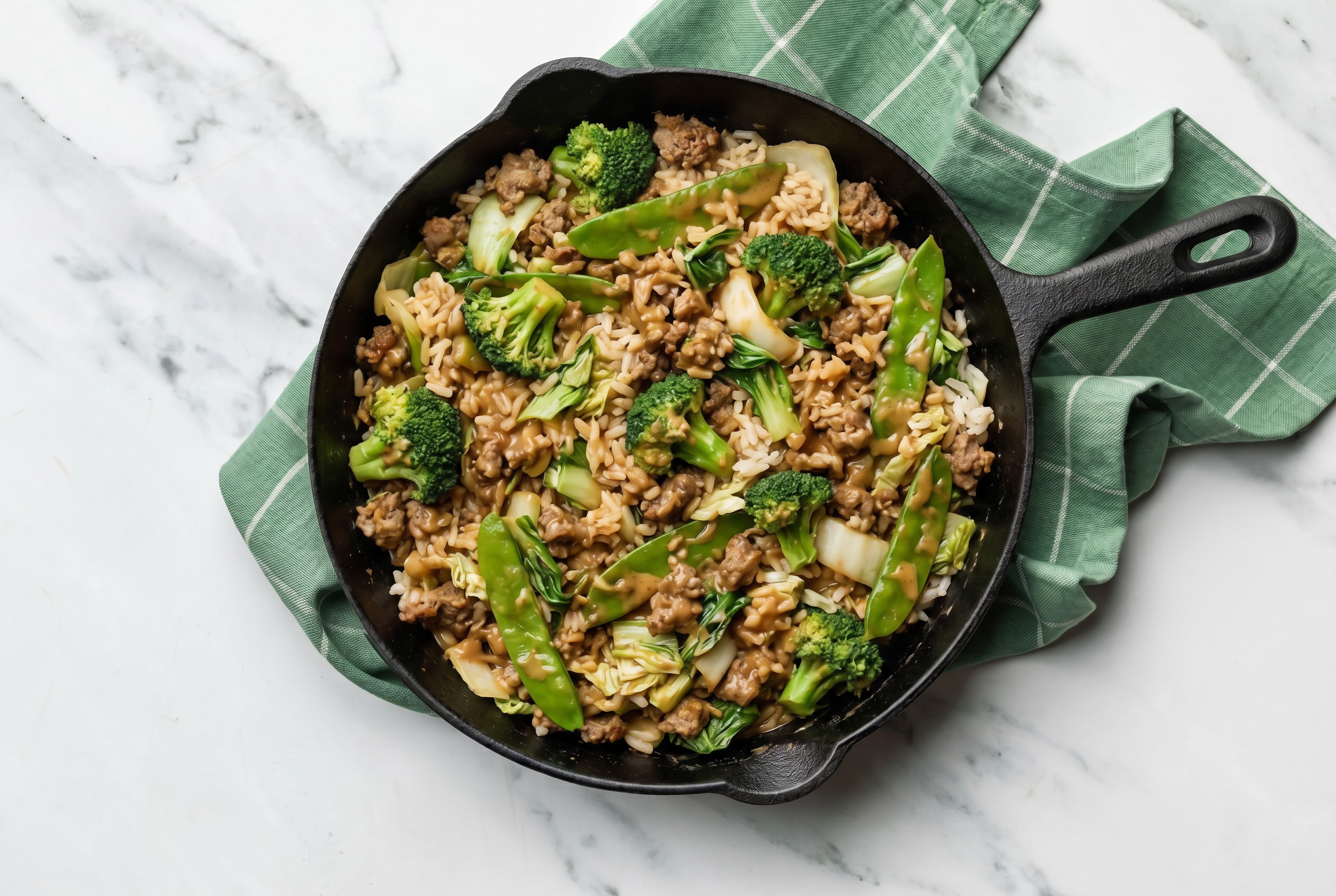 Thai Peanut Bok Choy + Ground Beef Stir-Fry