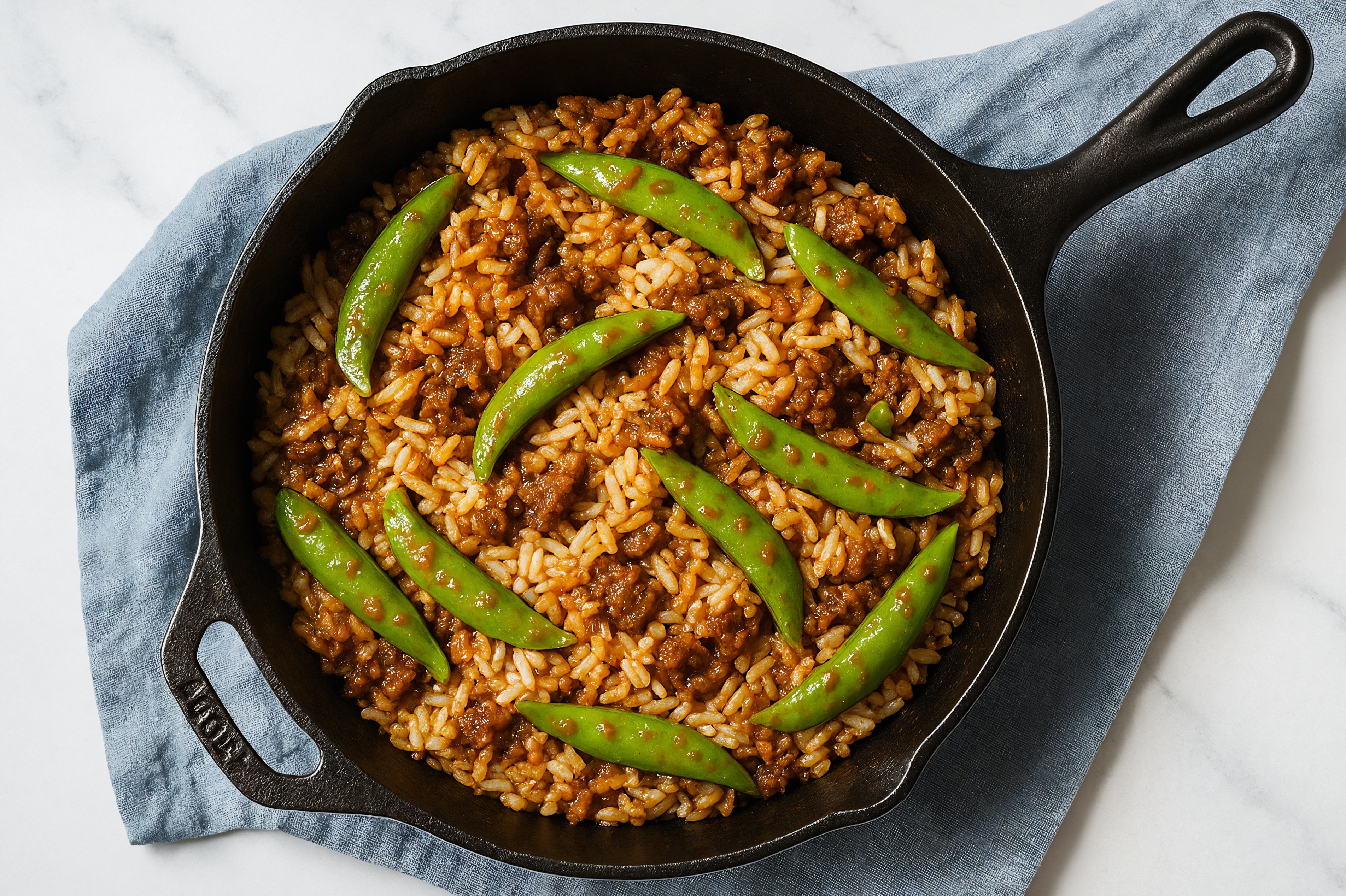 Sesame Ginger Pea Snap + Ground Beef Patties Stir-Fry
