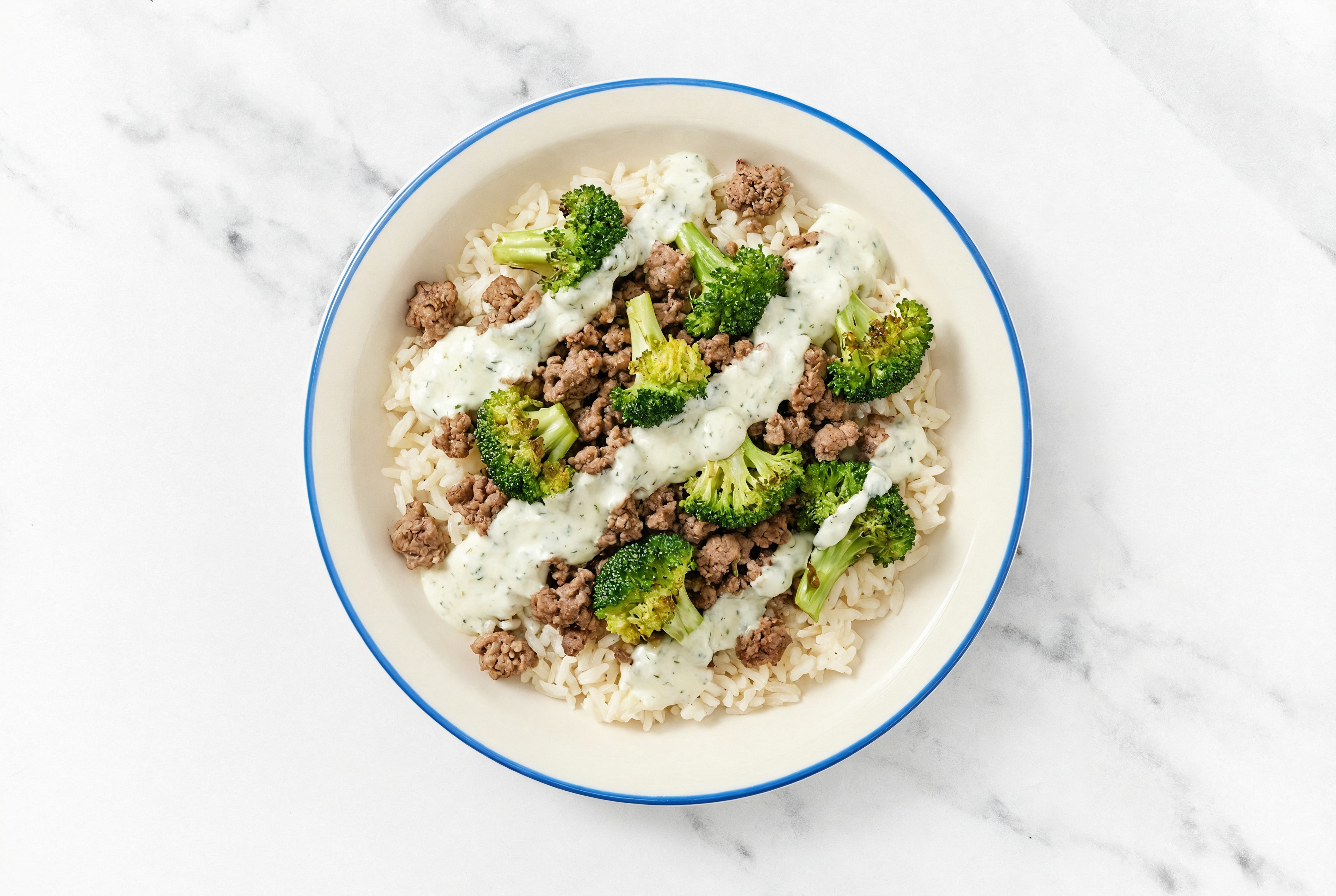 Ground Lamb & Broccoli Grain Bowl with Dairy-Free Tzatziki